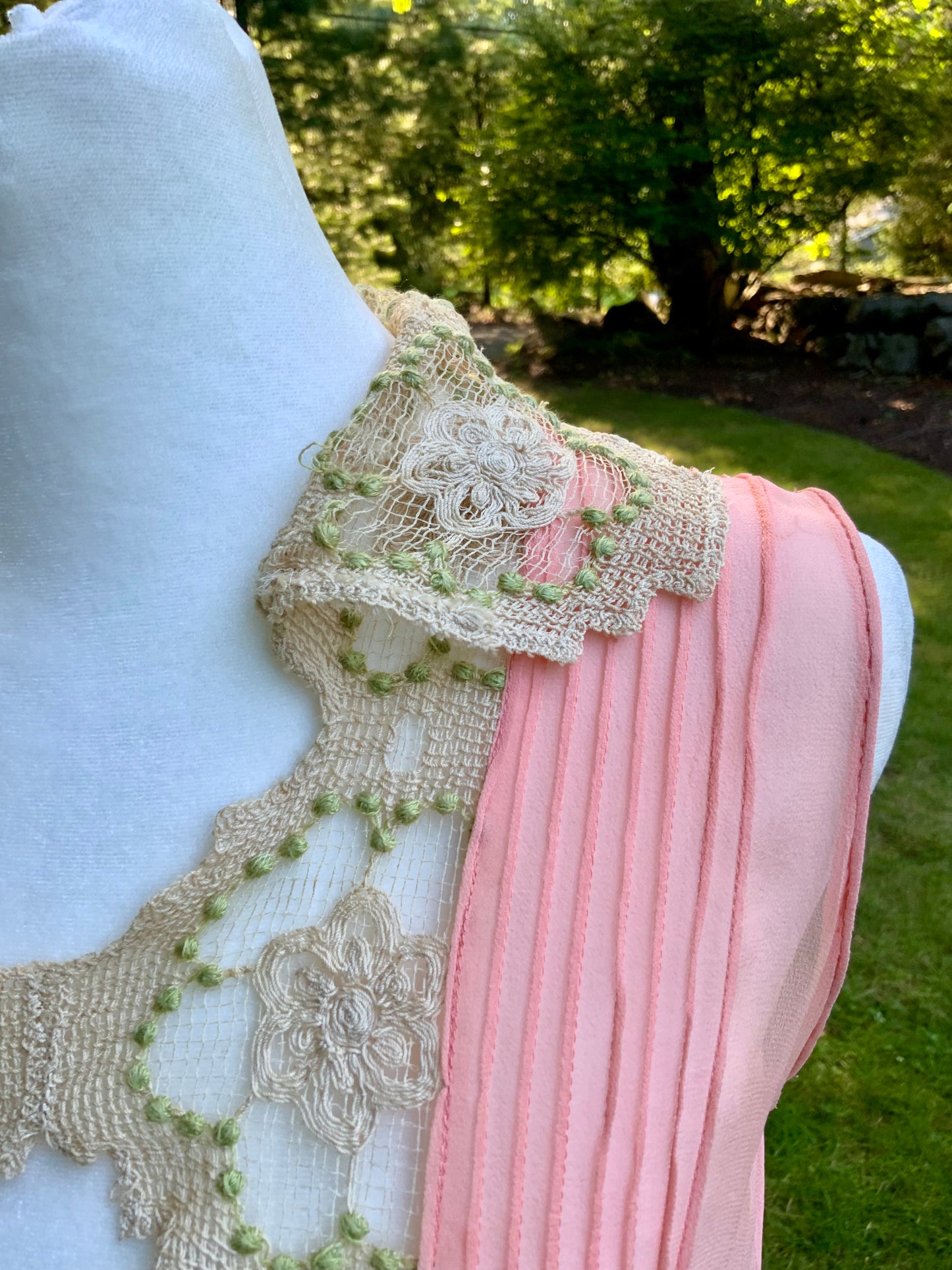 Rare 1920s Silk Chiffon Flapper Dress Art Deco Lace Dress Original Silk Slip Antique Pink Dress Vintage Restored with Vintage Appliqués. 20AS