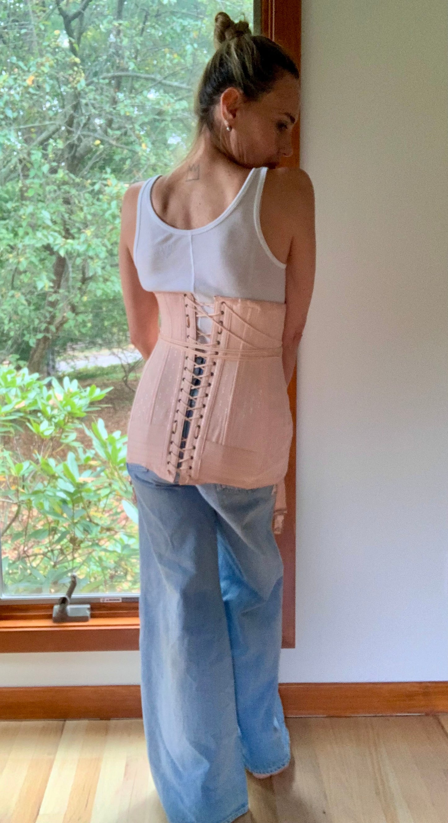 Rare 1920s Rengo Crown Corset Co. Corset Girdle | Pink Cotton & Rayon with Lace Back | Excellent Condition - 20AO