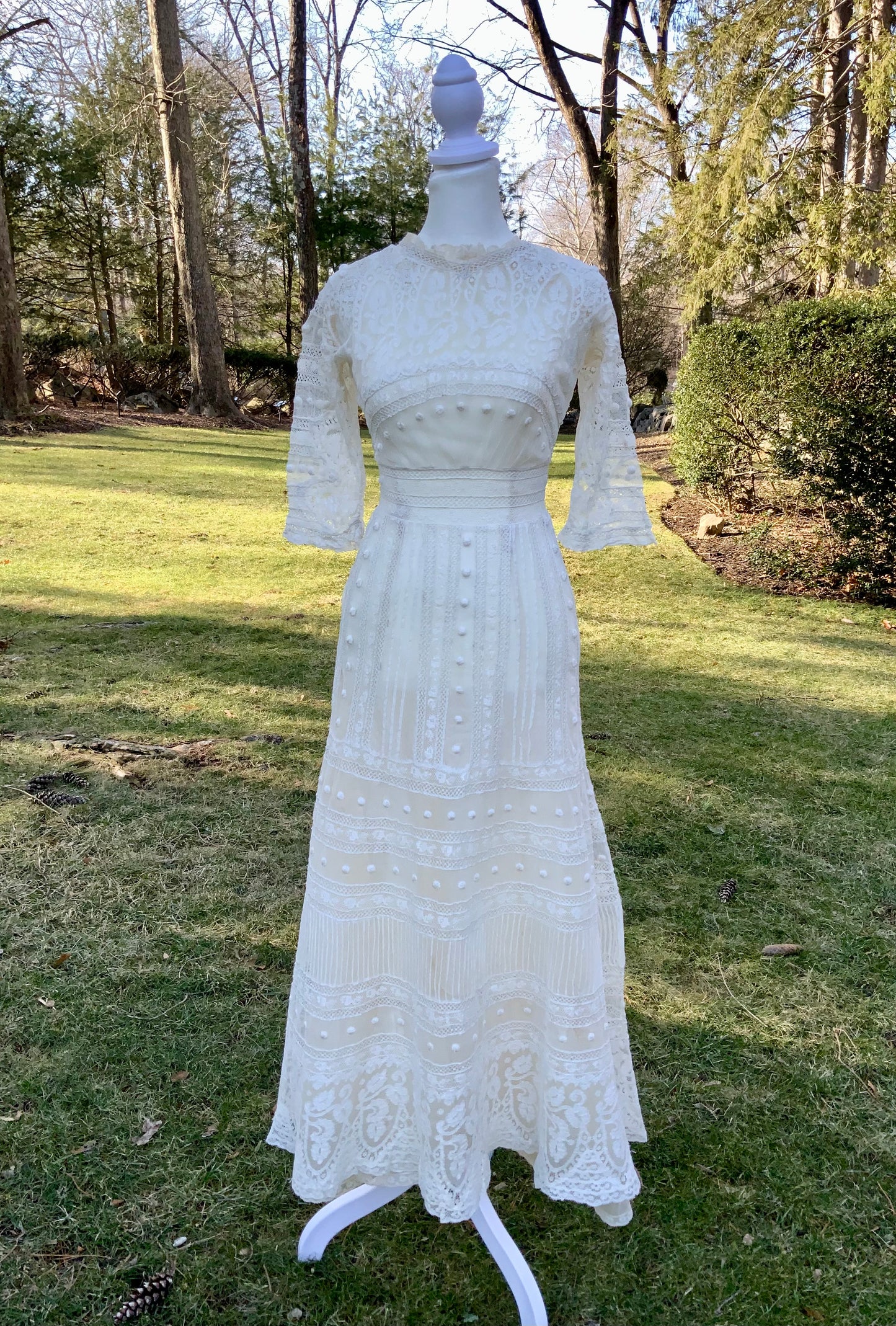 Antique Edwardian Bridal Lace Dress c. 1909–1914 | Cotton Net Wedding / Trousseau Gown-ED31