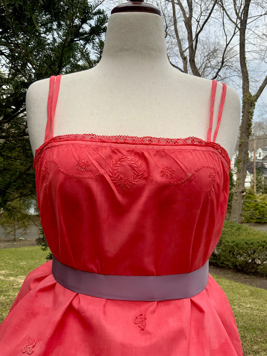 Edwardian Hand-Dyed Cotton Slip Dress | Restored Antique Lingerie with Appliqué Details | ED79