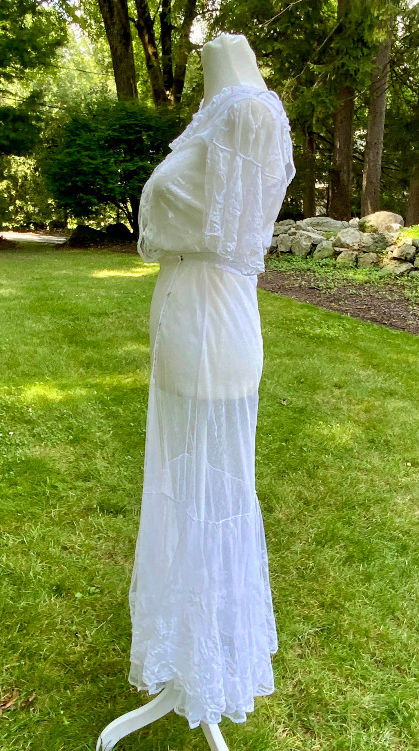 1930s Sheer White Tulle Lace Dress Vintage Bridal Dress Romantic Wedding Dress Floral Tulle Gown Ethereal Dress- Iconic -30DN