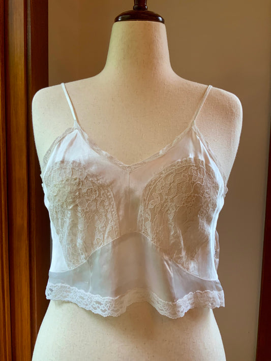 1930s Camisole Top | Reimagined Vintage Slip | Ivory Cropped Lingerie Cami-30DF