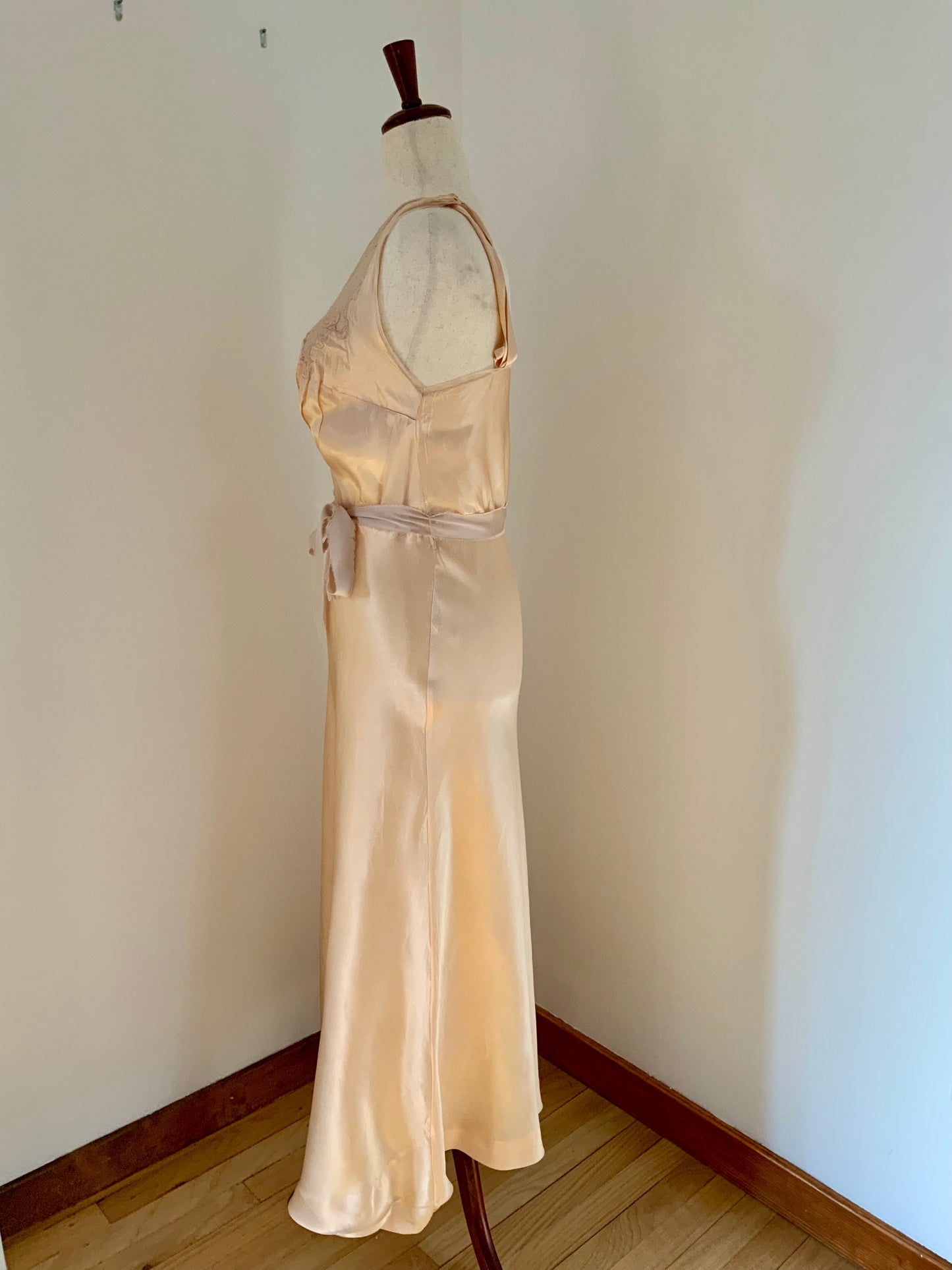 Vintage Hand-Dyed Silk Slip Dress with Lace Bodice | 30s–40s
 - 40AW