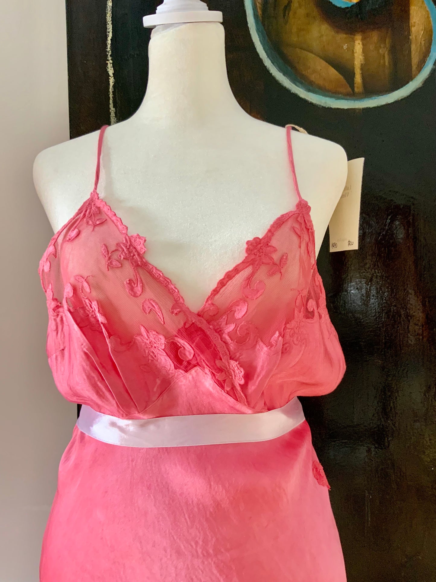 1970s Silk Slip Dress in Hand-Dyed Pink | Lace Bodice - 70F