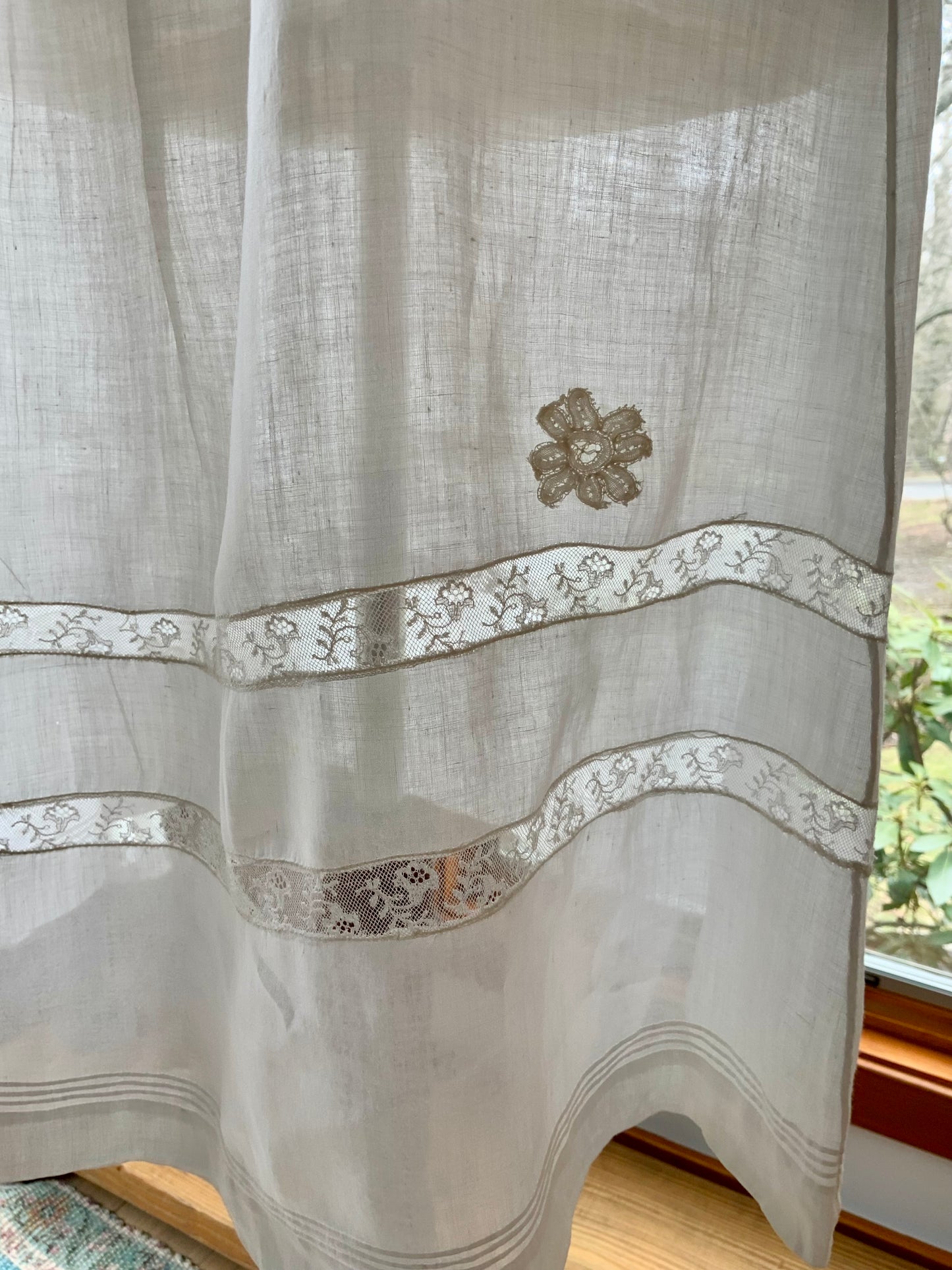 Antique 1910s Cotton Batiste Lingerie Dress with Lace Insertion & Hand Embroidery-ED74