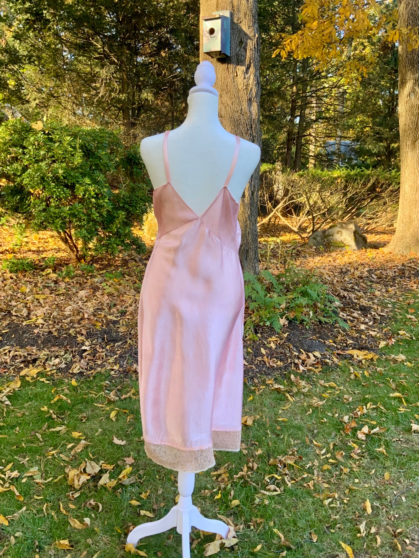 1930s Pink Rayon Satin Slip Dress – Vintage Lace Bodice & Hem-40B4