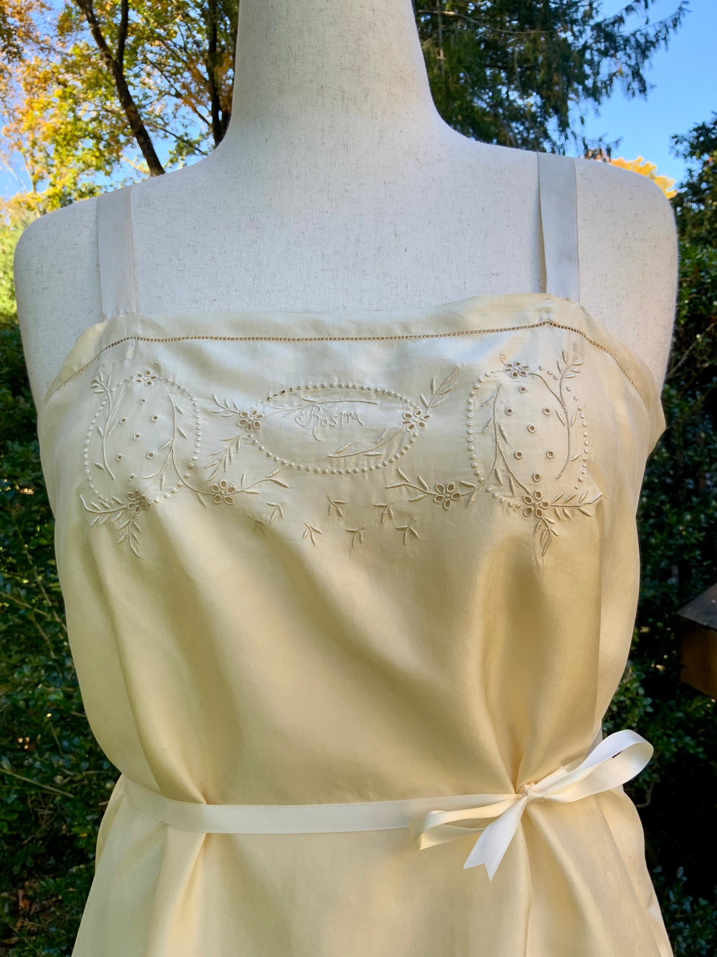 Edwardian Pure Silk Slip Dress c.1905–1915 – Hand Embroidered “Rosita” Monogram | Antique Lingerie Heirloom -ED23