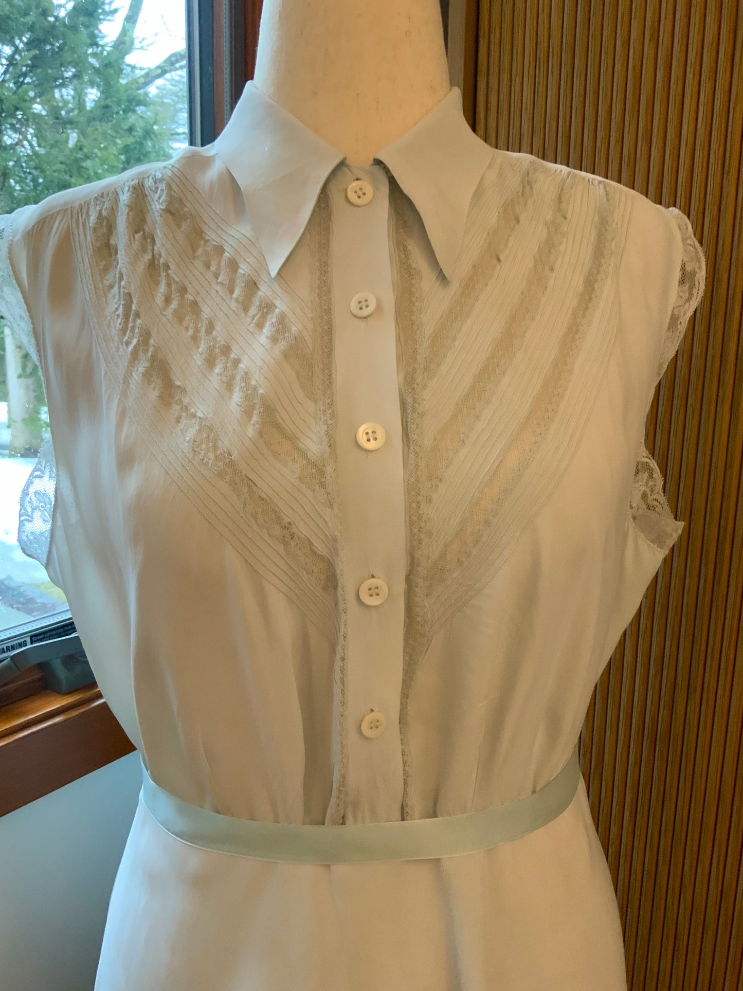 Authentic 1930s 1940s Ivory Silk Chiffon Day Dress Pintuck Lace Vintage Bridal Dress- 40R