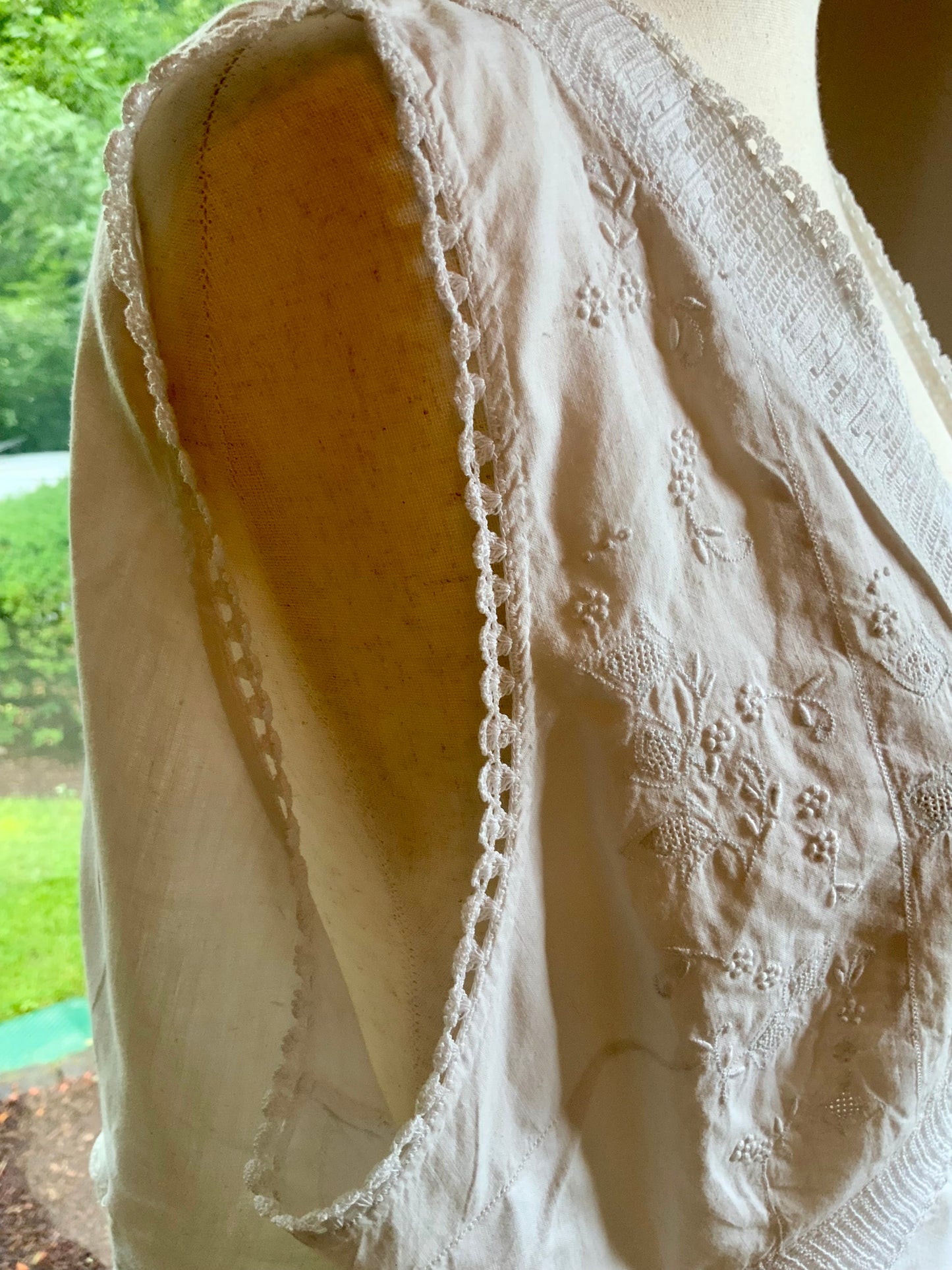 Antique Edwardian Corset Cover | Whitework Embroidery & Handmade Filet Crochet| XL-ED84