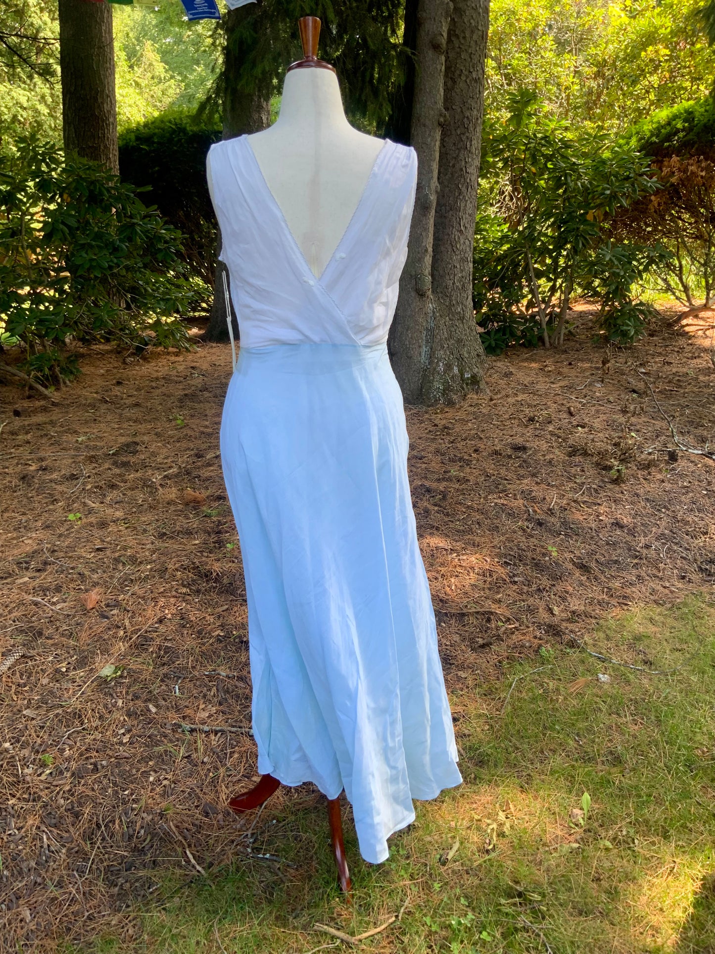 Rare Late 1930s Blue & White Cotton Dress | Embroidered Pintucked Bodice | Bias Cut | Romantic Cottage Dress | Old Hollywood-20AI