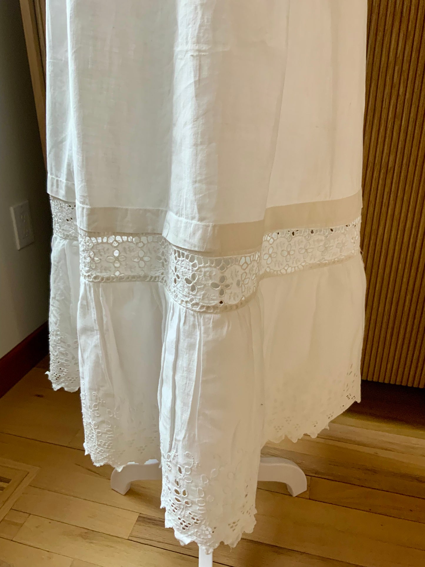 Edwardian White Cotton Petticoat Skirt with Lace Trim | Antique 1910s Tiered Underskirt | Hand Restored-ED76
