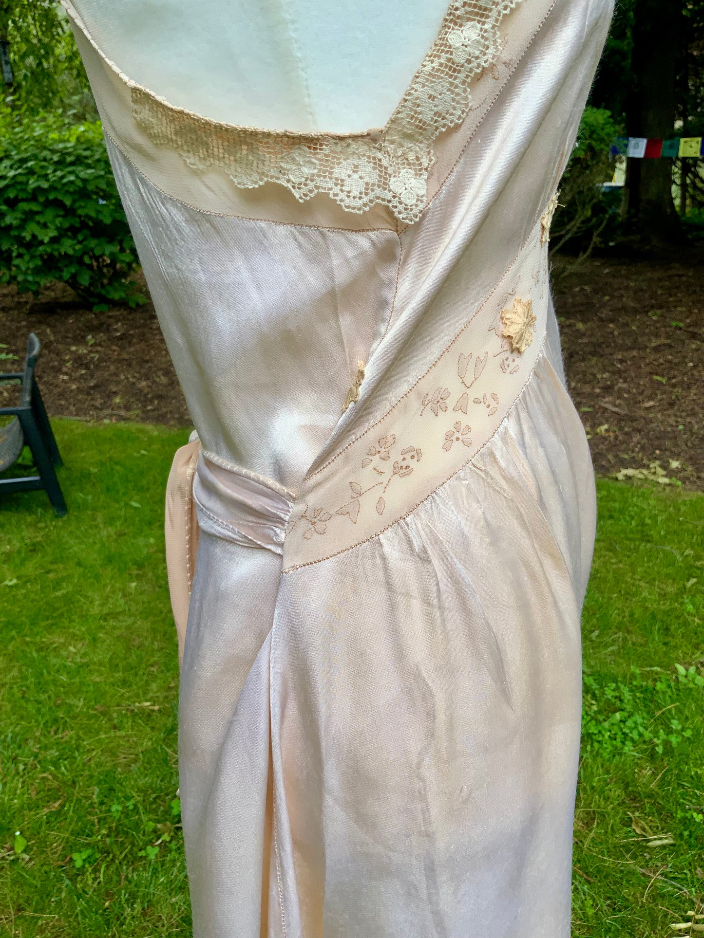 1930s Silk Chiffon Hostess Gown | Blush Pink Boudoir Dress | Restored Antique Lingerie.Tea Dyed-30D