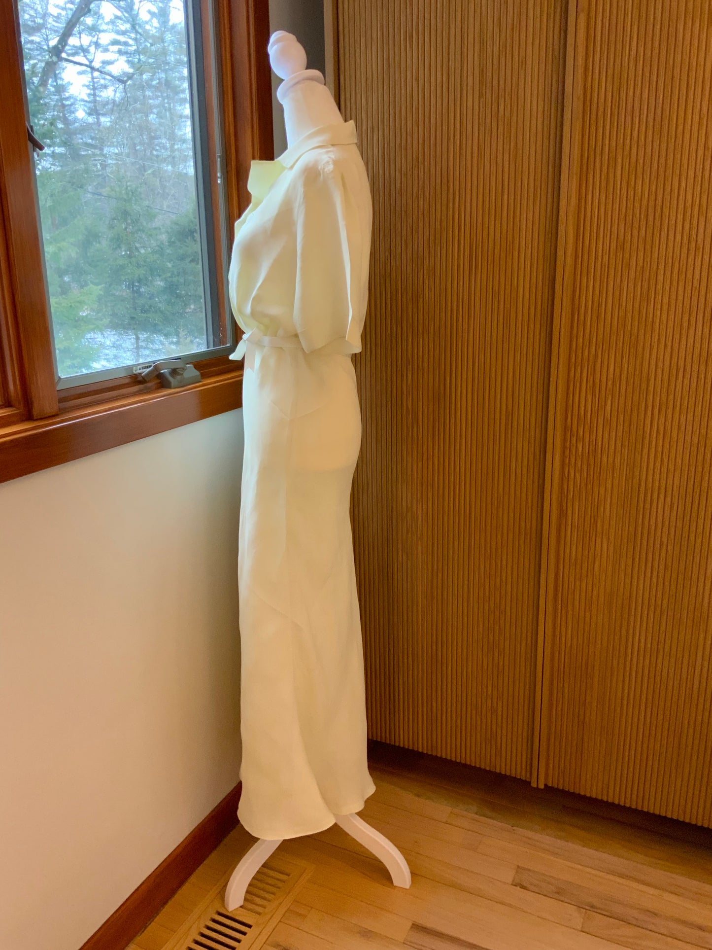 Authentic 1930s 1940s Ivory Silk Satin Day Dress Embroidered Vintage Dress- 40AO