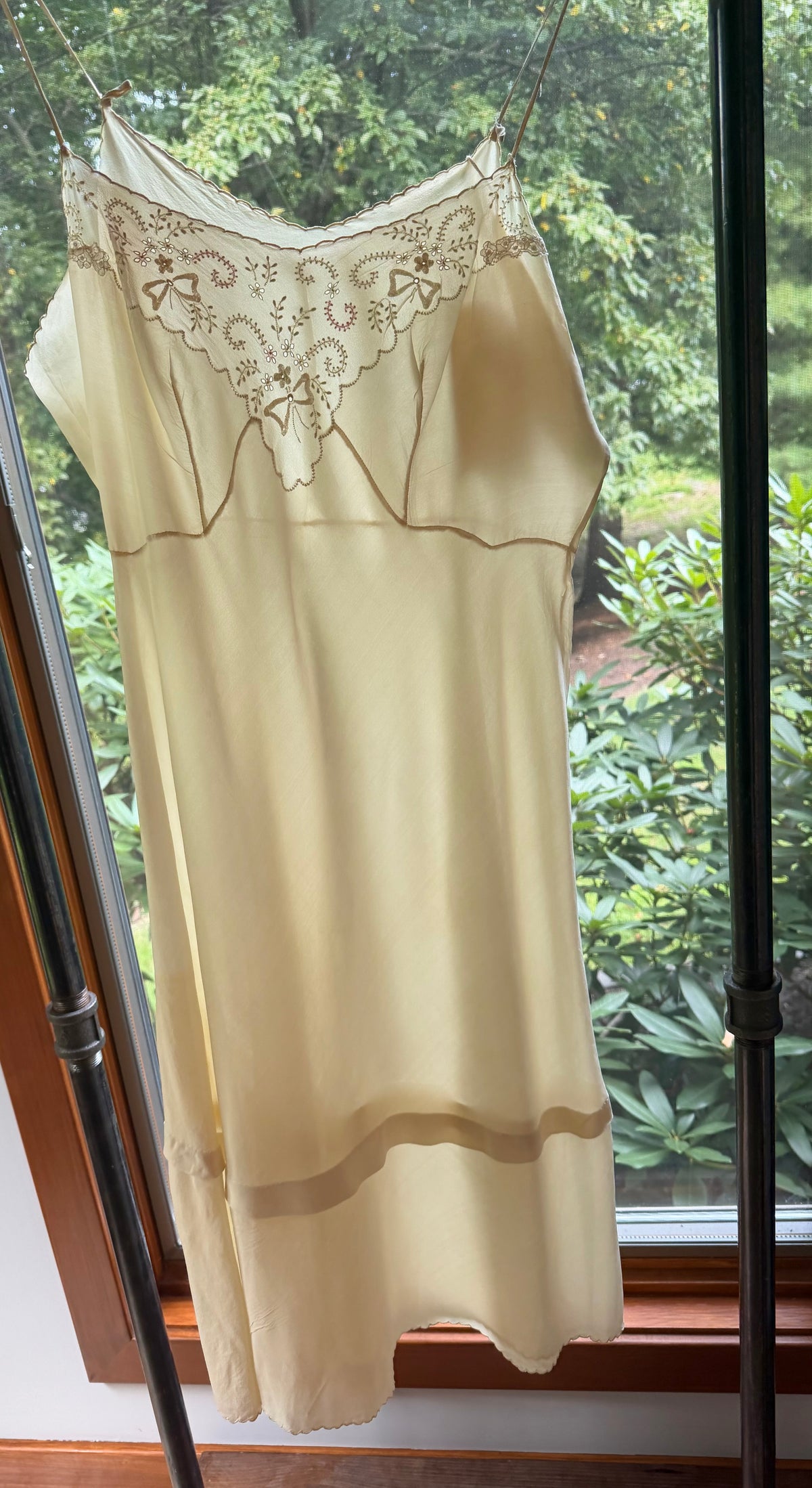 1930s Hand-Embroidered Pure Silk Slip Dress | Champagne - 30AT