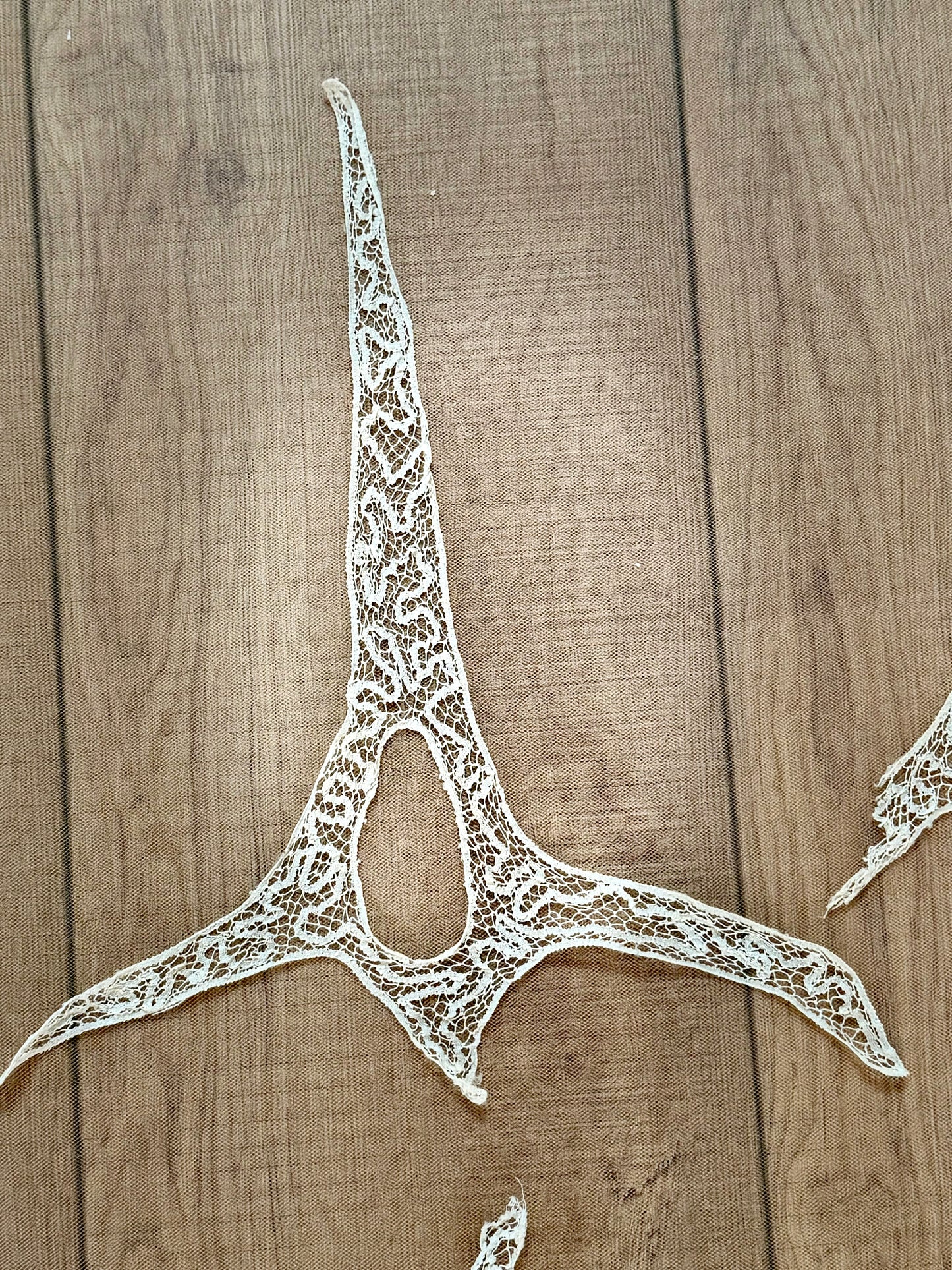 Antique Edwardian Bridal Lace Appliqués | Architectural “Eiffel Tower” Motifs | c. 1905–1915