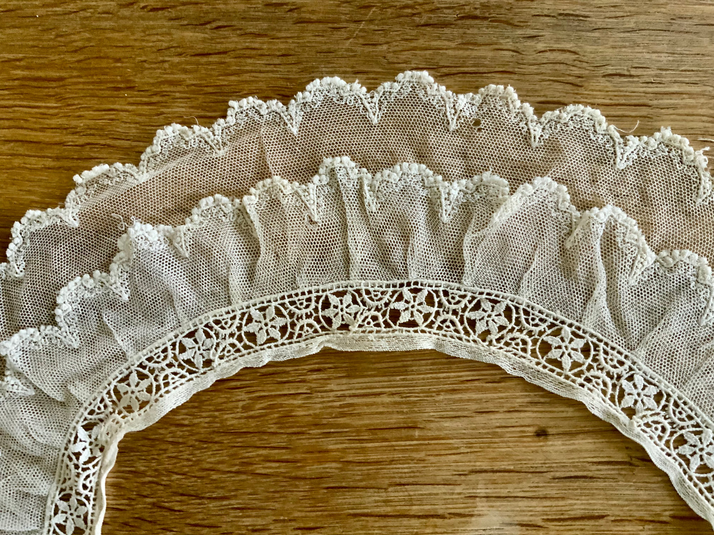 Antique Edwardian Lace Collar | Double Ruffle Net Lace Collar | Romantic Detachable Collar | Sheer Lace Neckpiece
