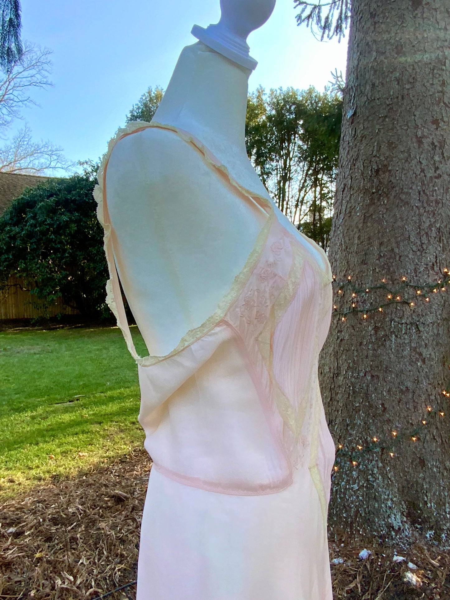 1930s Blush Rayon Nightgown – Art Deco Plissé, Embroidery & Lace - 30AY