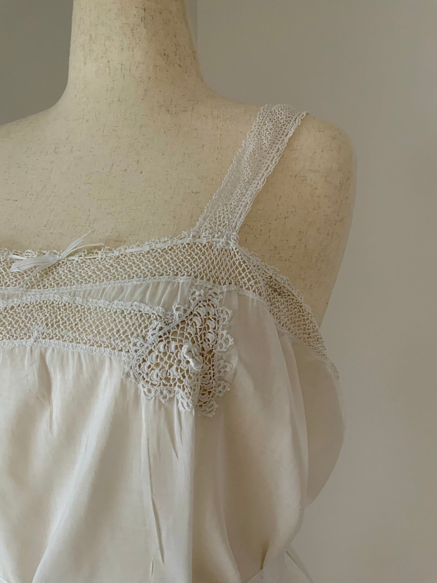 Edwardian White Cotton Teddy | 1910s Crochet Lace Step-In Chemise | Antique  Lingerie-ED54