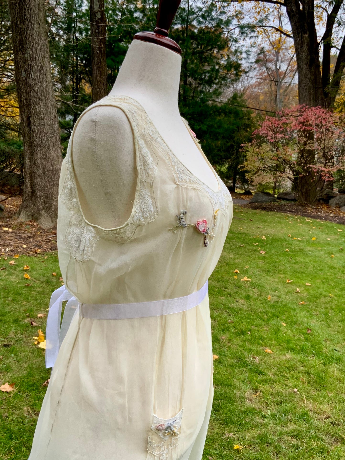 Edwardian–1920s Sheer Silk Chiffon Slip Dress | -Trousseau Lingerie Gown –20AP