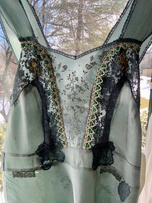 1920s–1930s Antique Silk Boudoir Slip Dress – Art Deco Lingerie Dress – Hand Dyed & Artistically Restored-30BF
