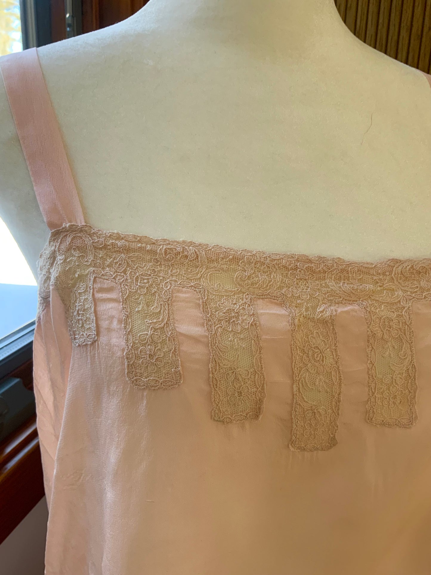 1920s–30s Blush Silk Teddy (Camiknicker) — Pure Silk Boudoir One-Piece with Lace Appliqué-20AL
