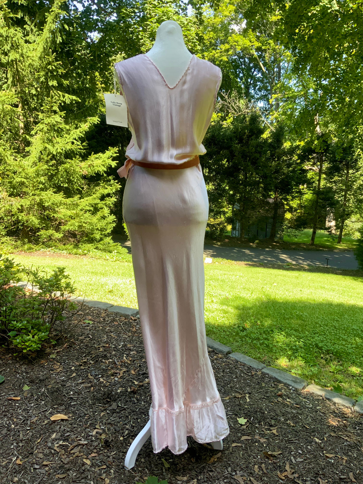 1930s Blush Pink Satin Nightgown with Sheer Embroidered Bodice.30CK