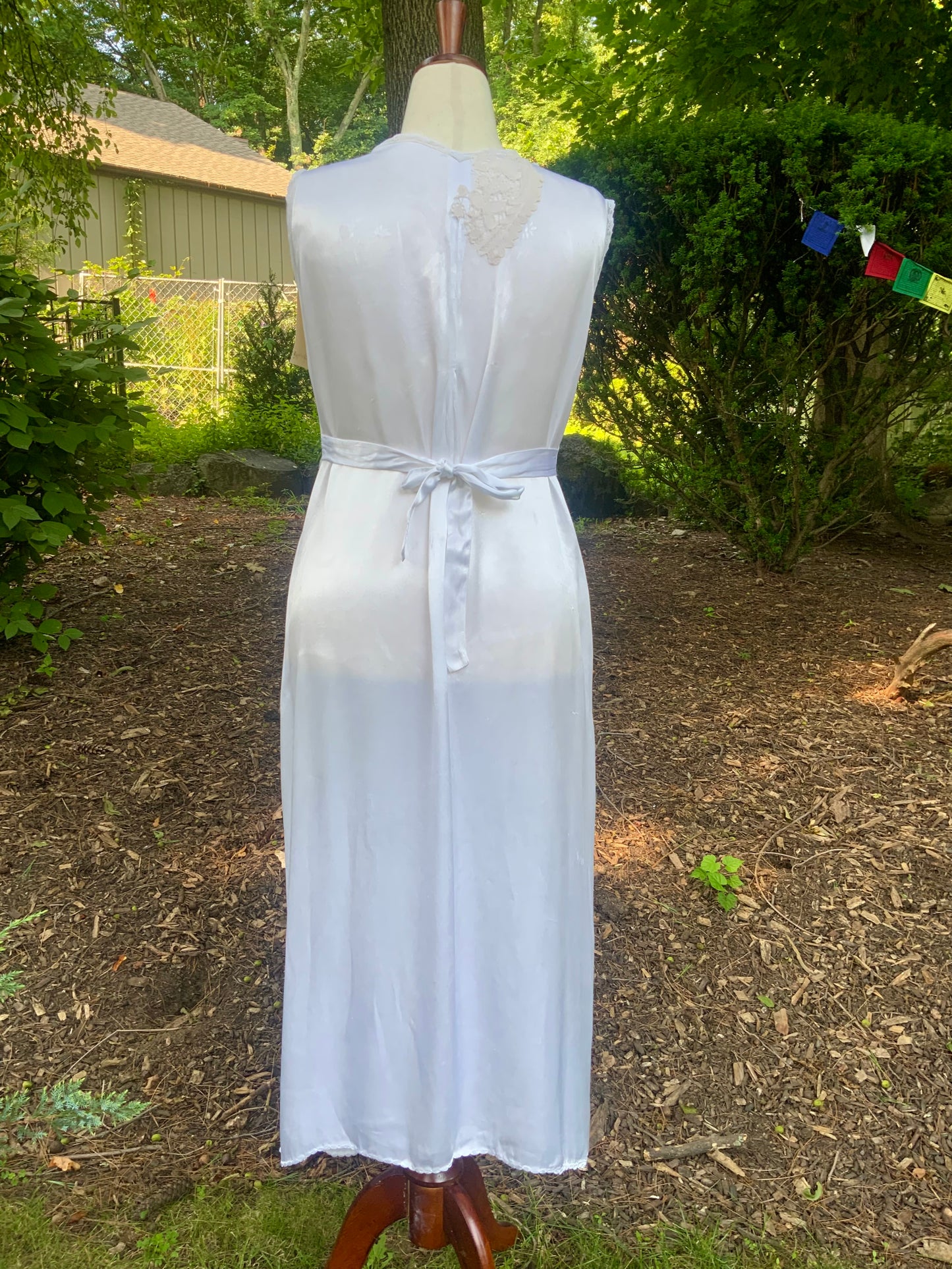 Vintage Satin & Embroidered Sheer Top Slip Dress | 1930s Bias Cut Boudoir Gown-AAA
