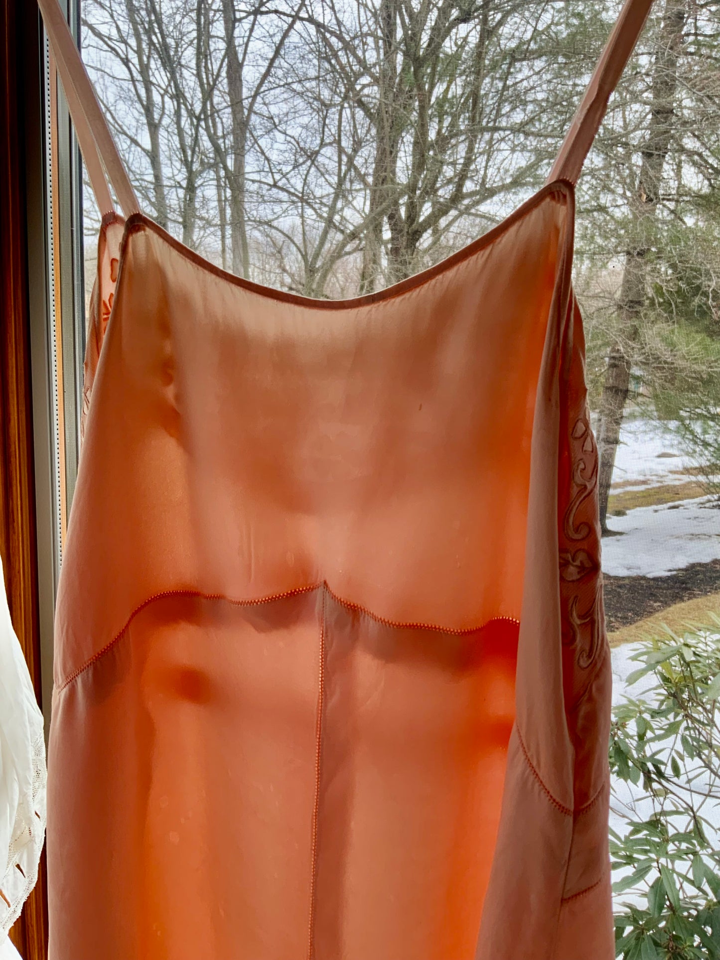 Vintage Peach Silk Satin Slip Dress - 1990s Lingerie Dress-90G