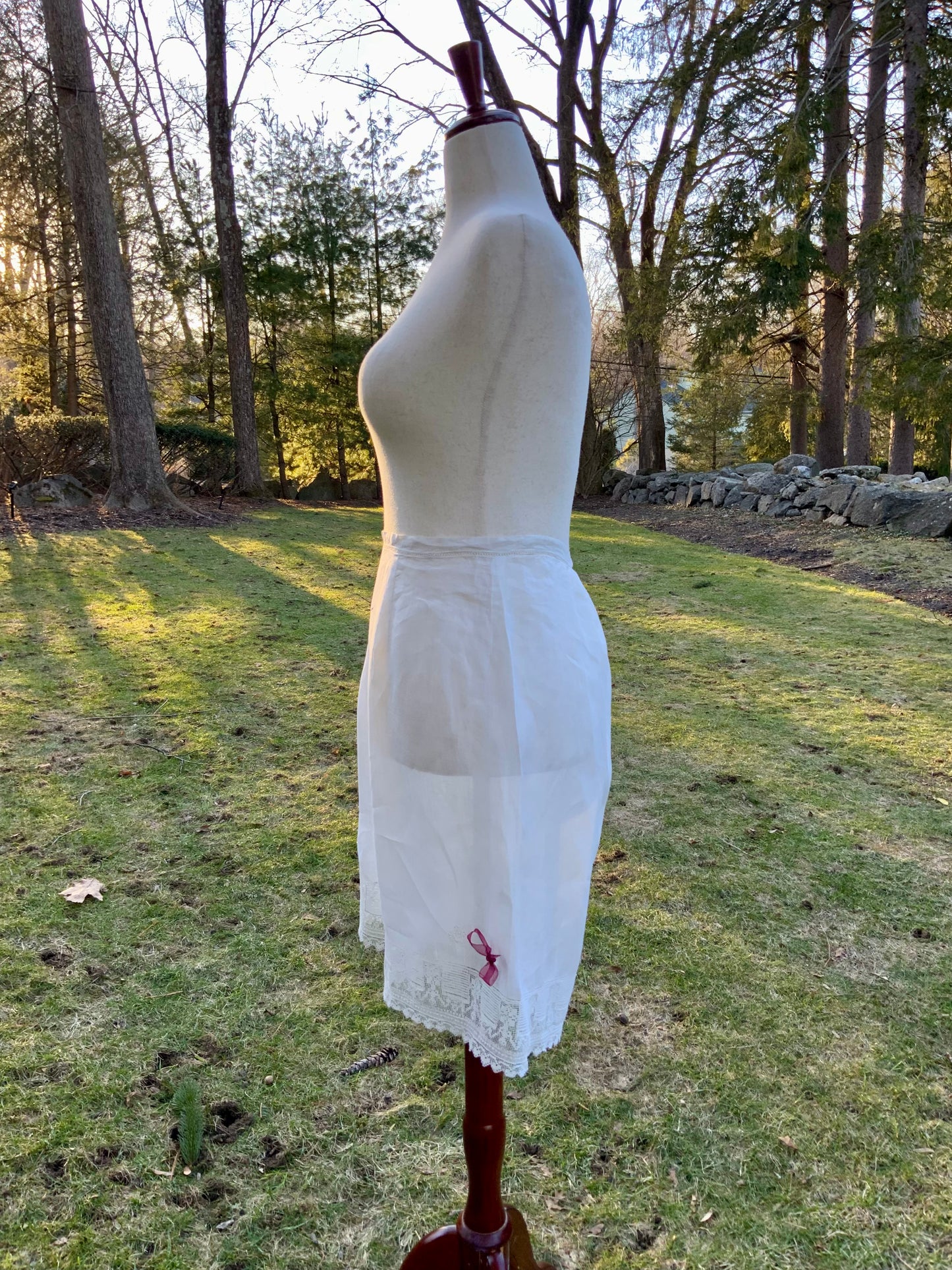 Antique Edwardian Cotton Bloomers c.1905–1915 | Filet Lace Ribbon Hem | Hand Monogram “AB” | Split Drawers Lingerie-ED69