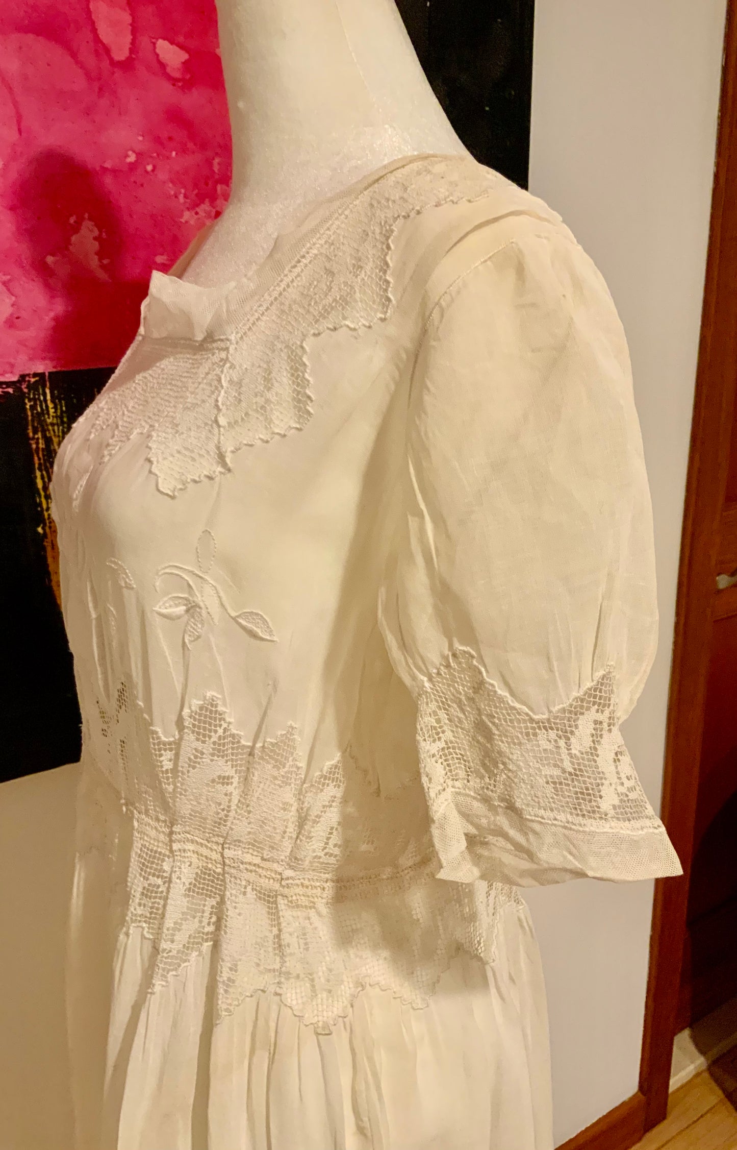 Edwardian Tea Dress in with Handmade Lace & Embroidery | c.1905–1915 - ED30