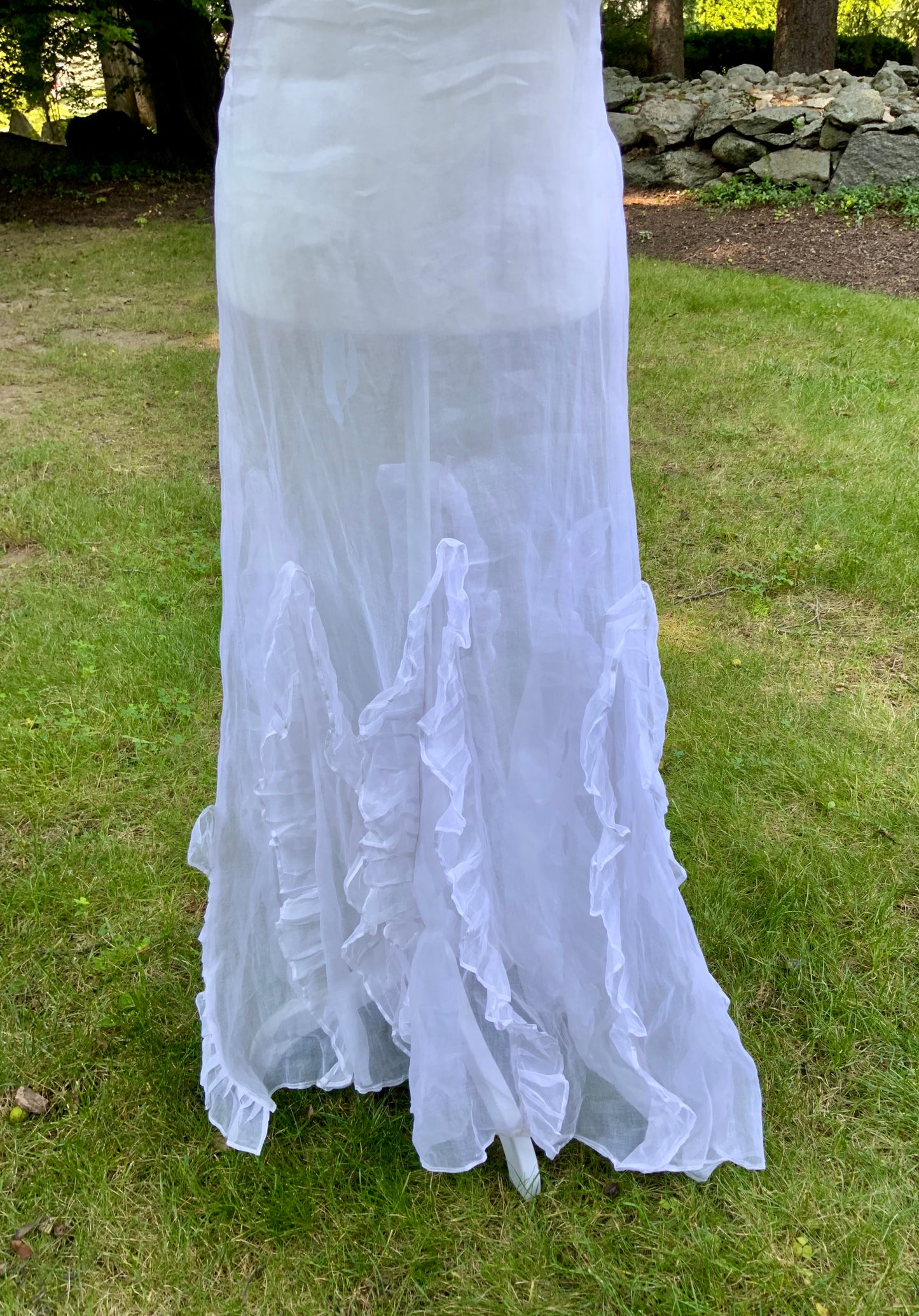 Rare 1930s White Organza Evening Gown.Ethereal Ruffle Hem Formal Dress. Romantic Bridal Gown-30DO
