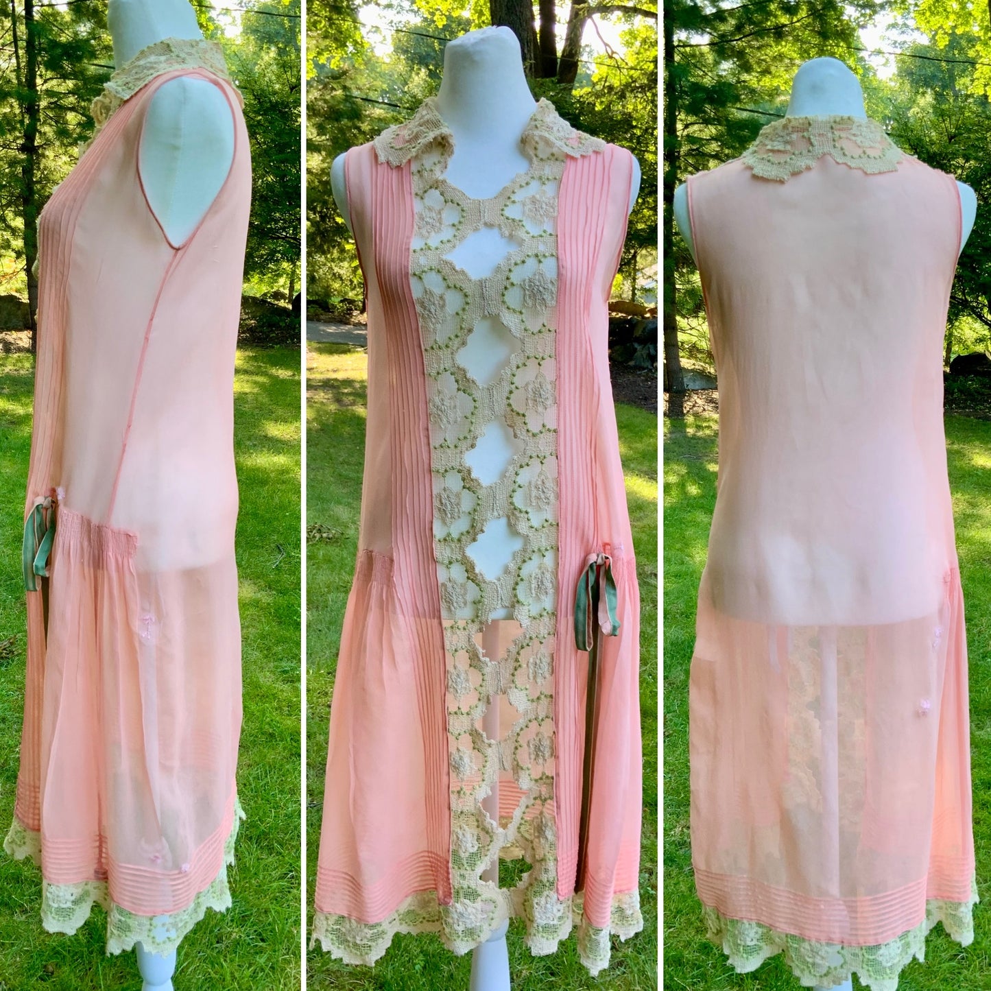 Rare 1920s Silk Chiffon Flapper Dress Art Deco Lace Dress Original Silk Slip Antique Pink Dress Vintage Restored with Vintage Appliqués. 20AS