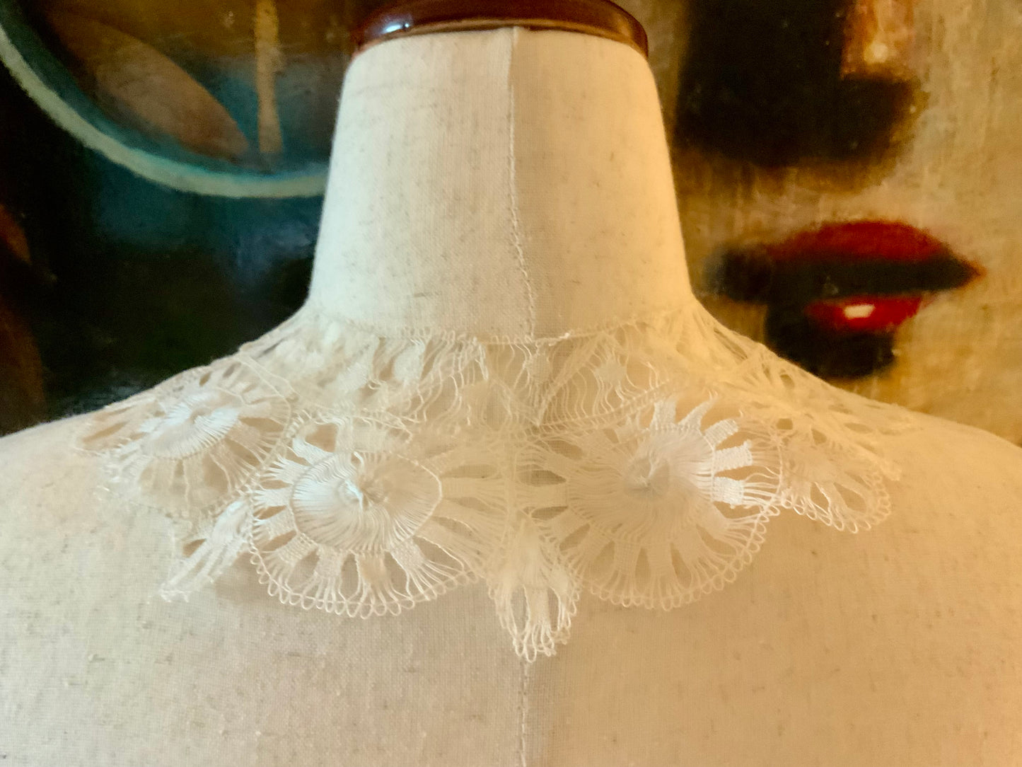 Antique Lace Collar Edwardian Tape Lace Rosette Design Handmade Delicate