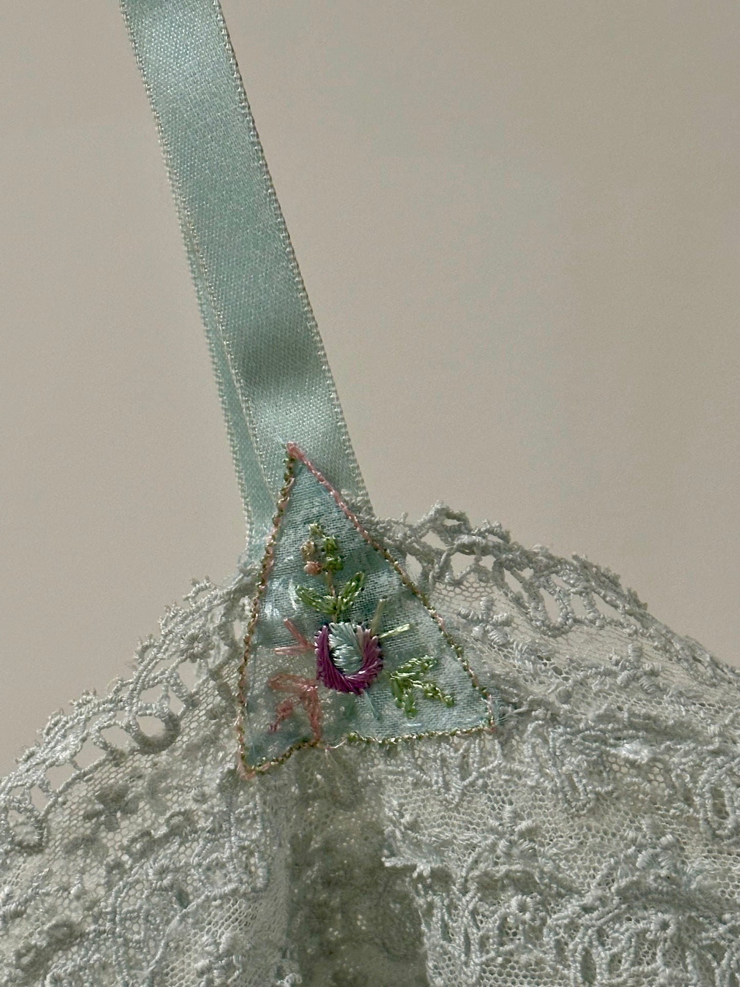 1920s–30s Pure Silk Teddy in Blush Pink with Powder-Blue Lace & Rare Antique Appliqués – Bridal Lingerie - 20AQ