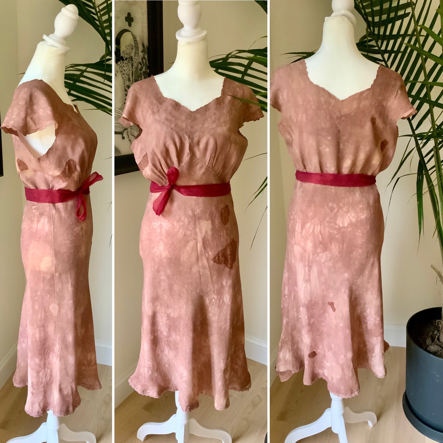 1930s Hand Dyed Silk Dress | Artistically Restored Vintage Lace Appliqué Dress-30DE