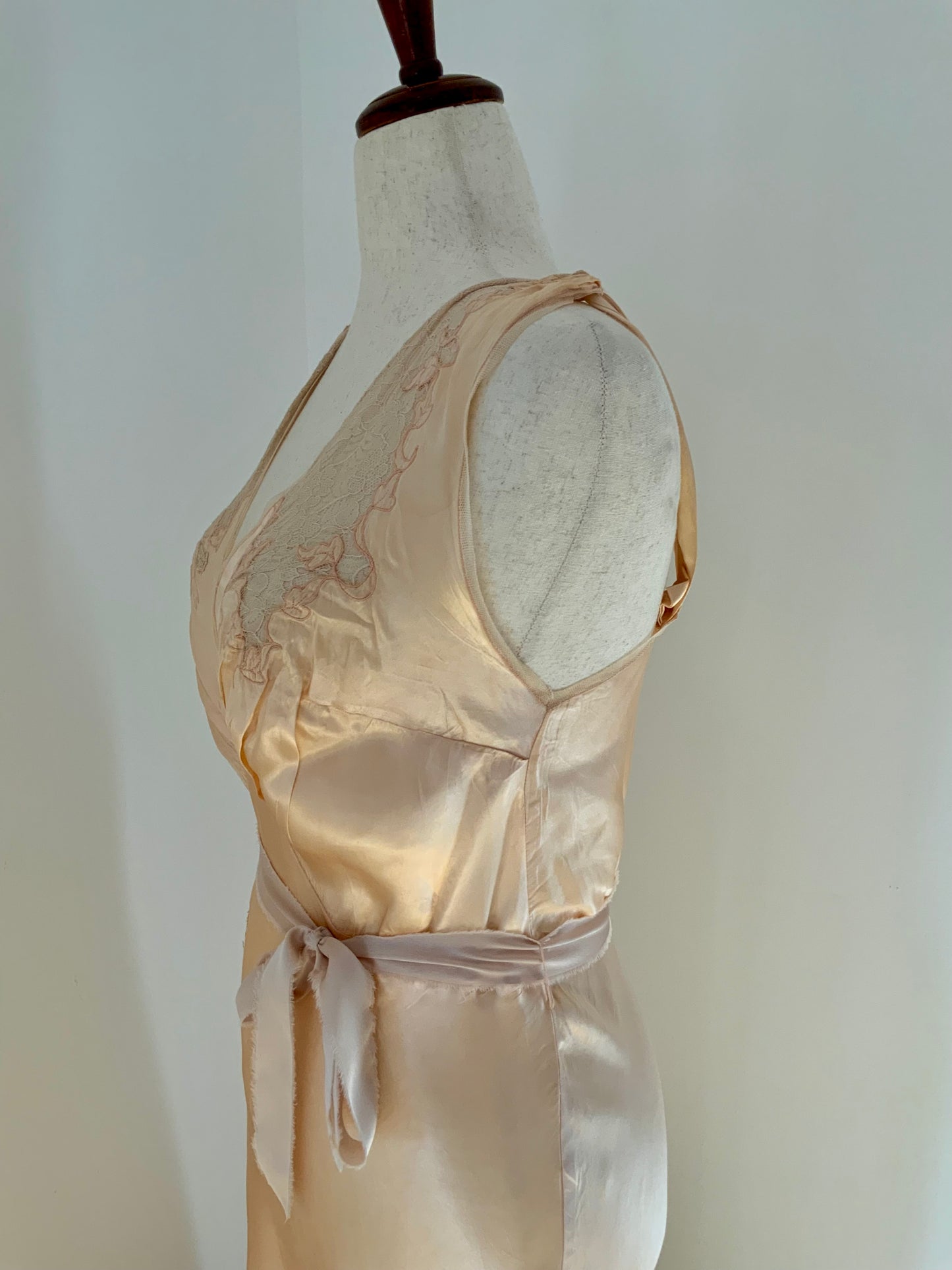 Vintage Hand-Dyed Silk Slip Dress with Lace Bodice | 30s–40s
 - 40AW