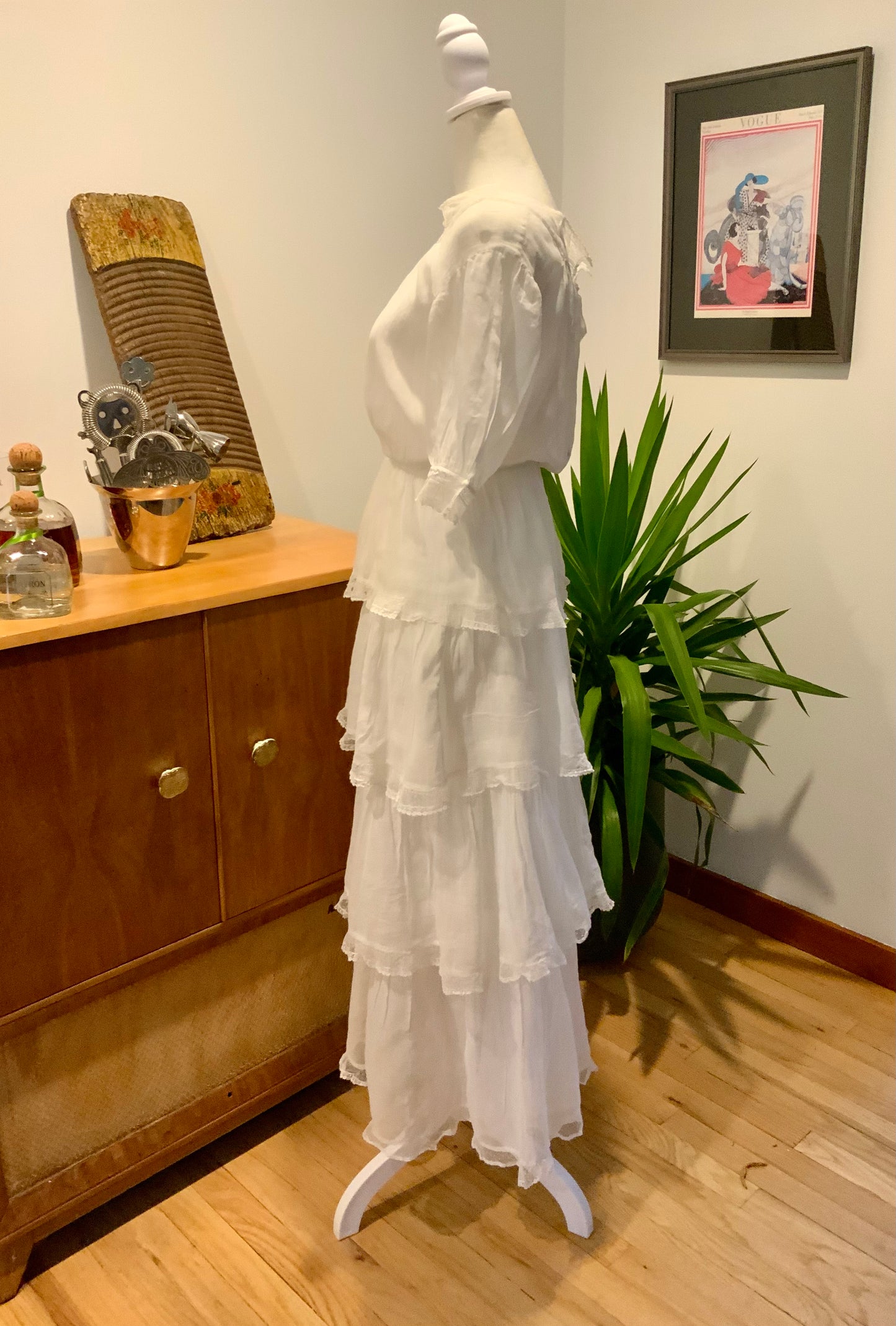 Edwardian White Cotton & Lace Tiered Tea Dress | Antique 1910s Lingerie Gown - ED31