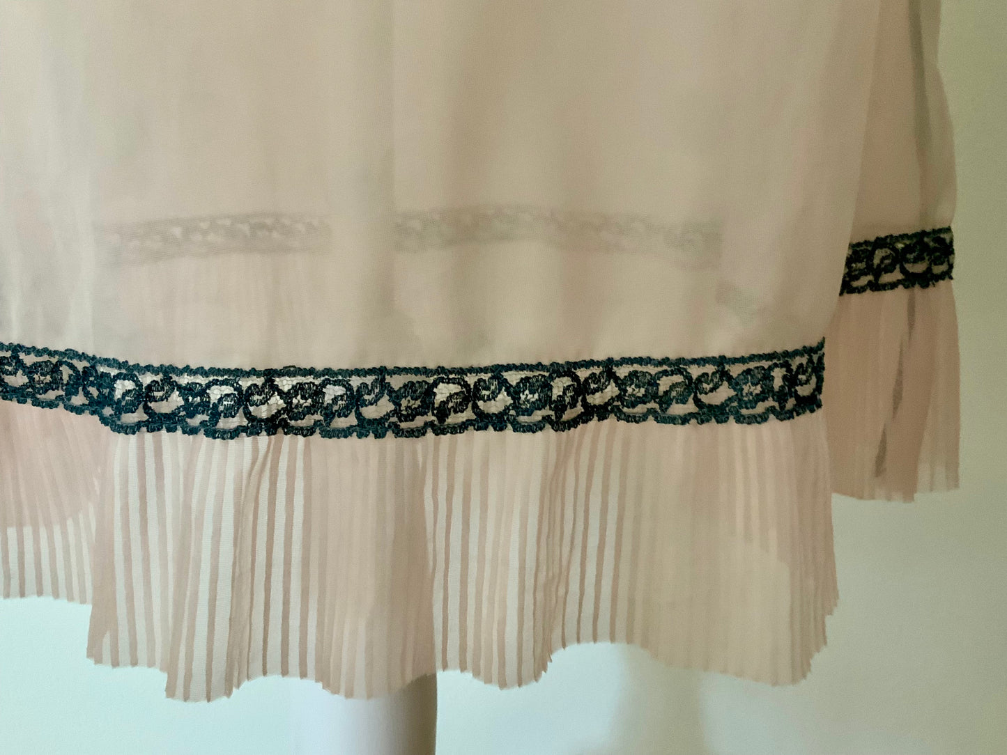 Late 1930s Myra Joy Nylon Slip Dress with Sage Lace Bodice | Art Deco Lingerie Gown-30BB