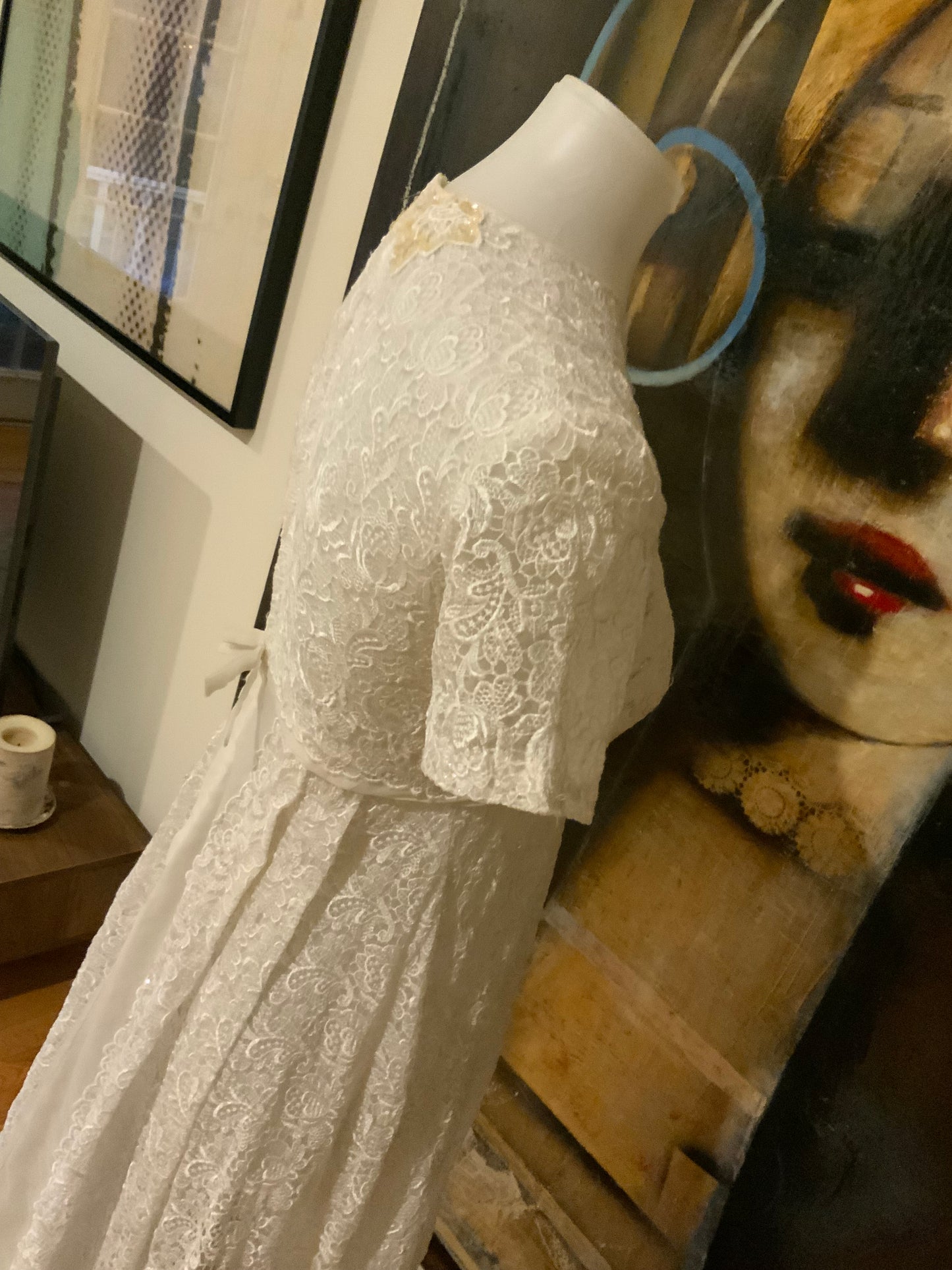 Lace Sequin Wedding Dress - 60s