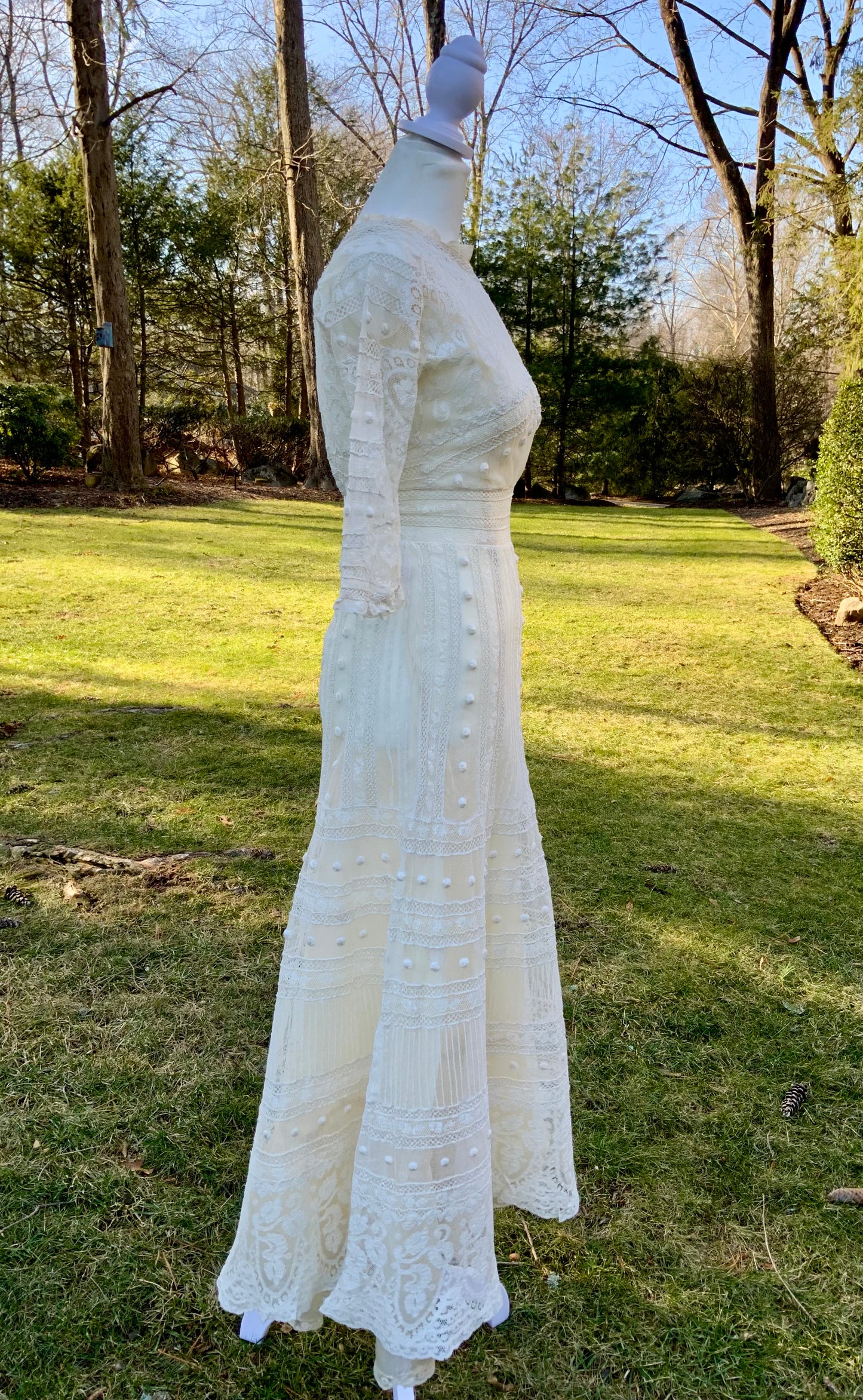 Antique Edwardian Bridal Lace Dress c. 1909–1914 | Cotton Net Wedding / Trousseau Gown-ED31