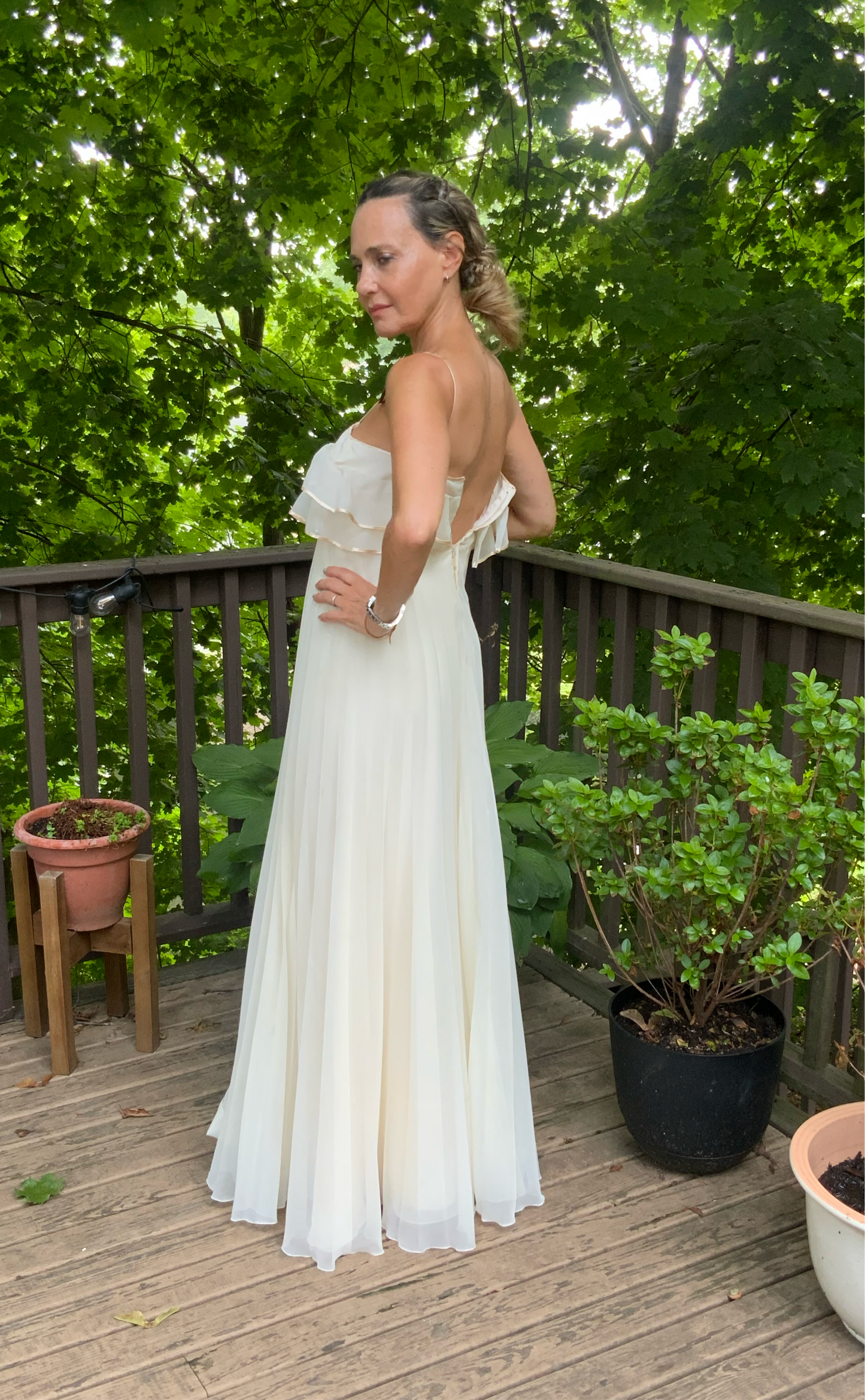 Pleated Wedding Dress - 70s