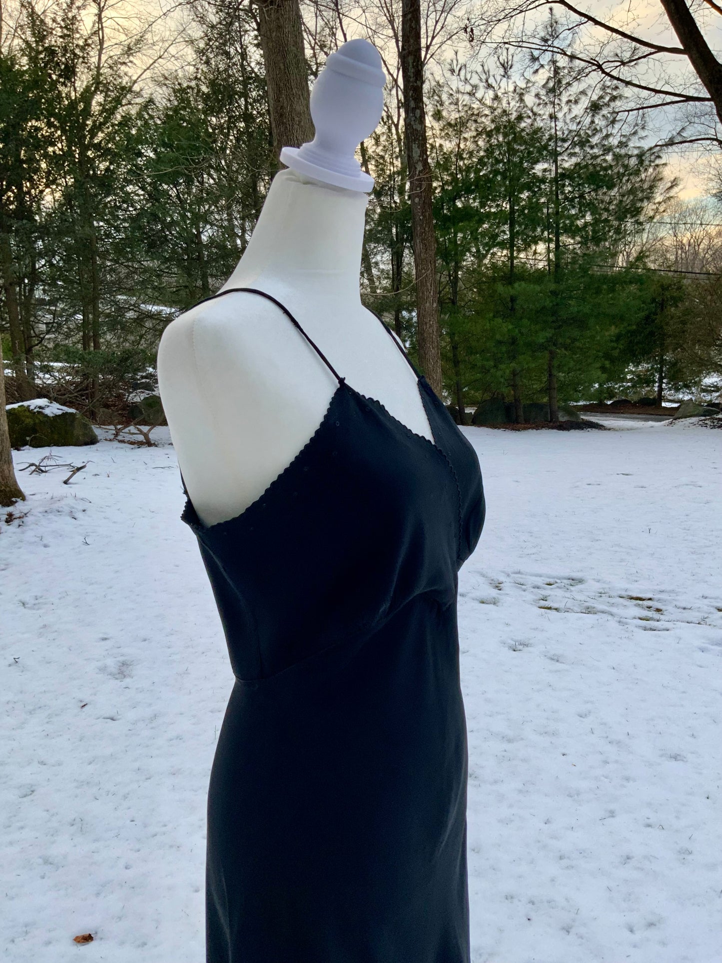 Rare 1940s Bias-Cut Black Silk Slip Dress | Old Hollywood Elegance-40AS