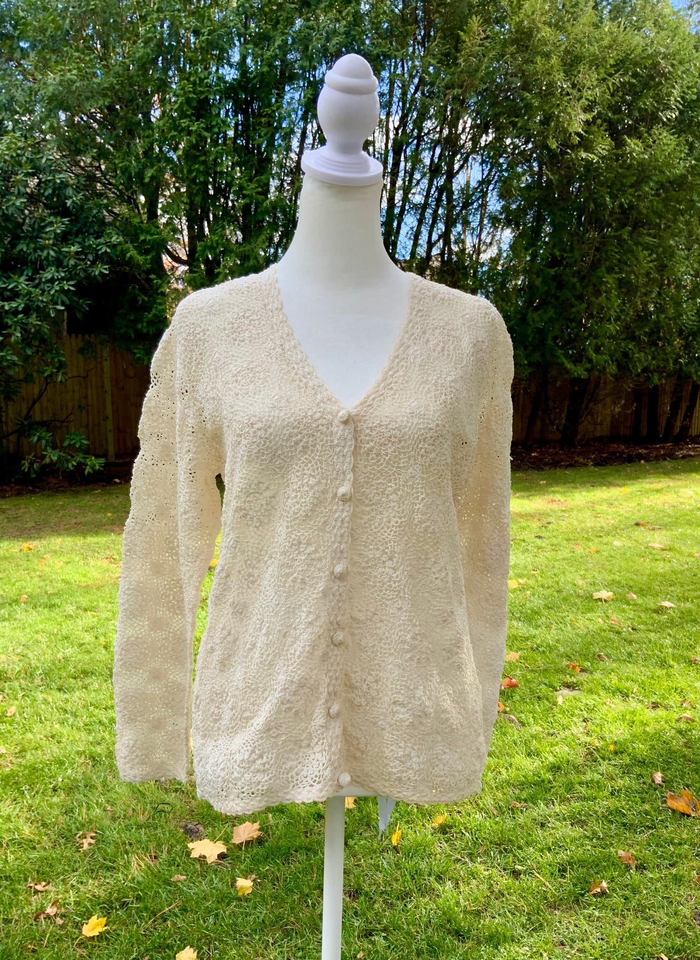 1950s Hand-Crocheted Ivory Lace Cardigan - 50BD