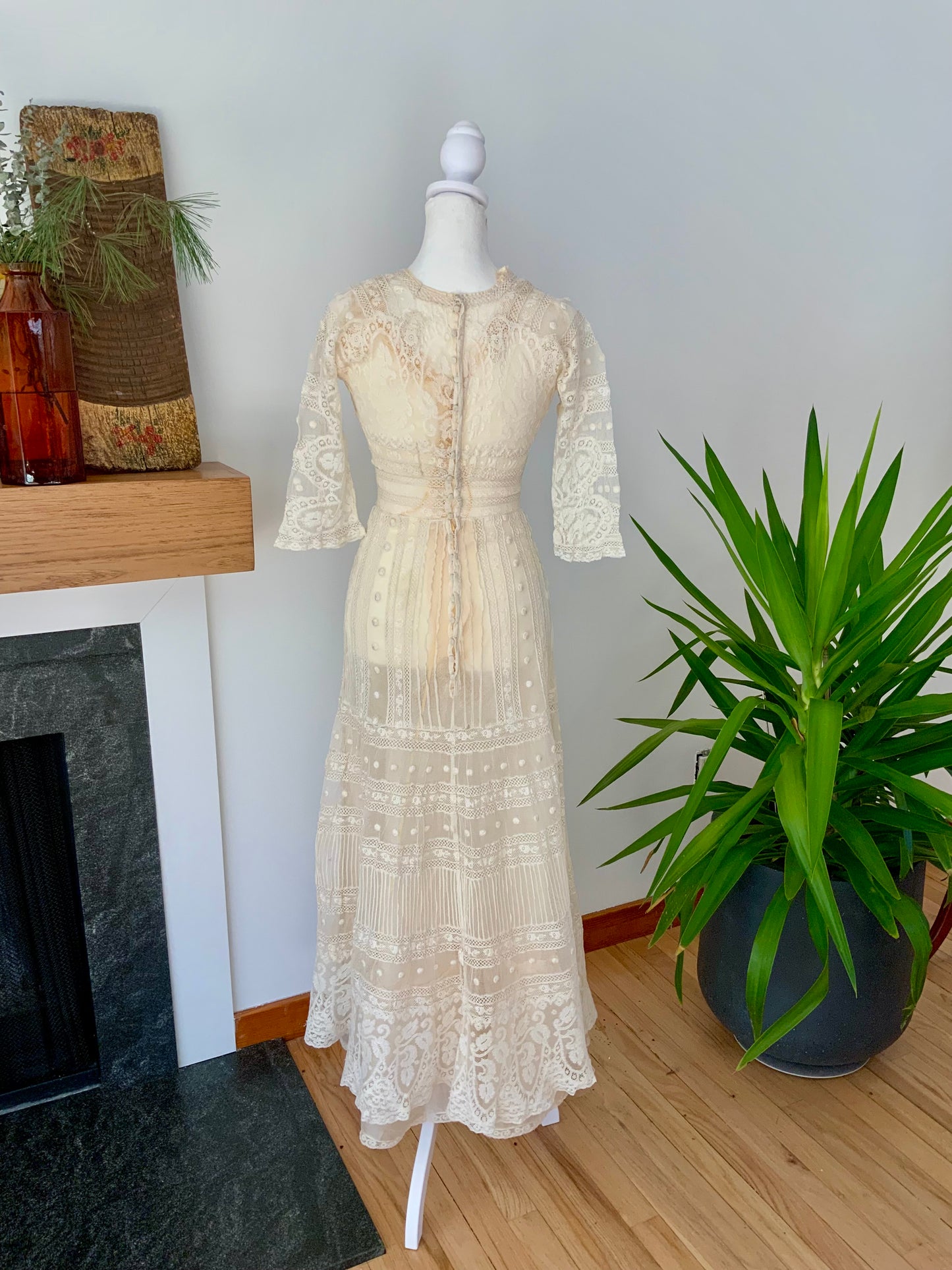 Antique Edwardian Bridal Lace Dress c. 1909–1914 | Cotton Net Wedding / Trousseau Gown-ED31