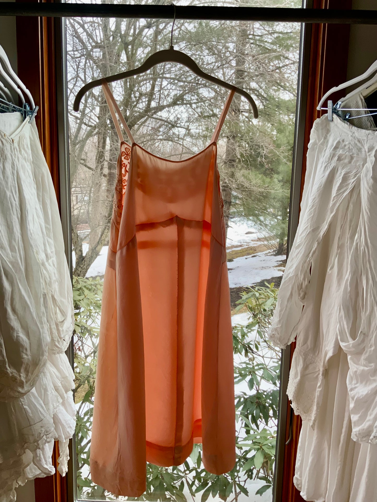 Vintage Peach Silk Satin Slip Dress - 1990s Lingerie Dress-90G