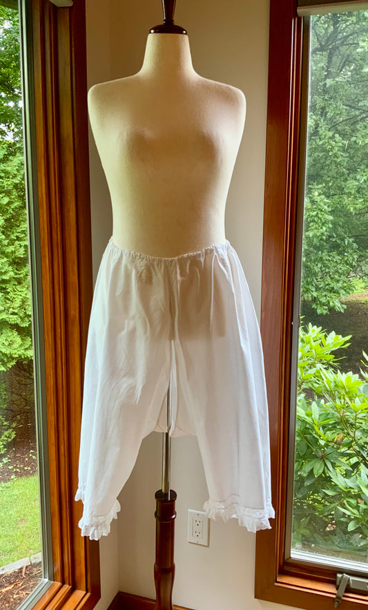 Authentic Edwardian White Cotton Split Drawers | Antique Lace Bloomers | Open Crotch Pantalettes | c.1905–1915-ED86