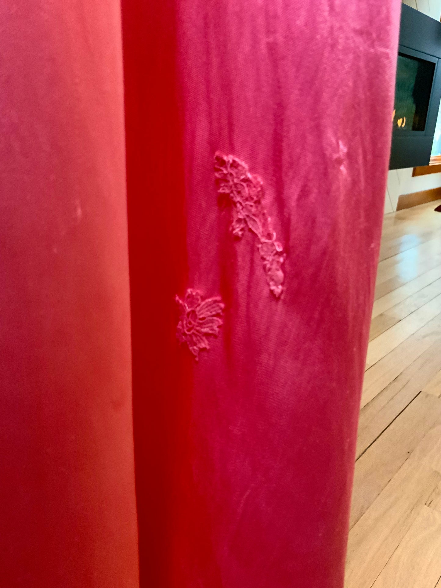 1970s Hand Dyed Coral Satin Gown | 1940s Inspired Lace Cap Sleeve Maxi Dress | Vintage Pink Bias Evening Dress
 - 50AG