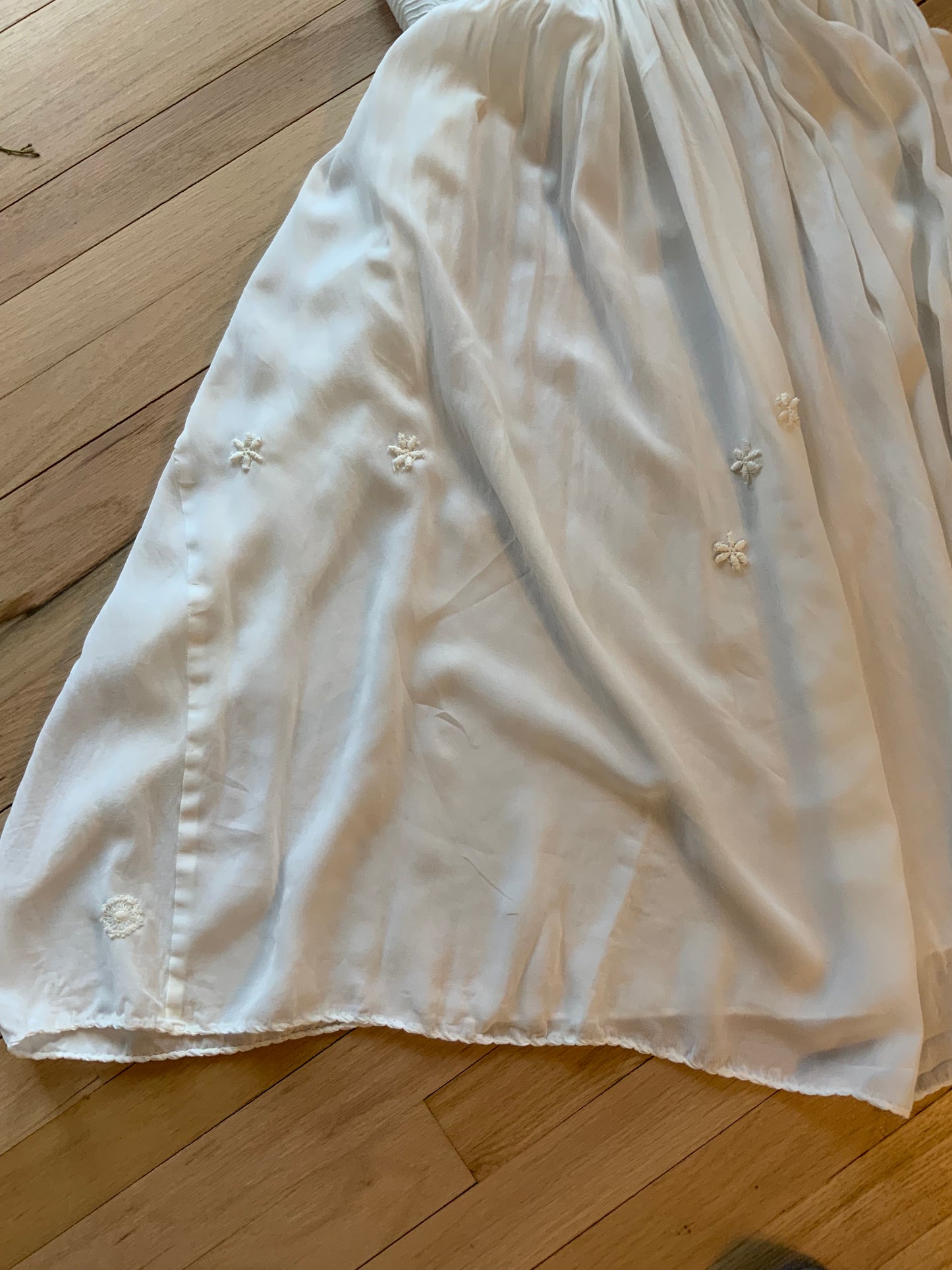 1930s Chiffon Lingerie Dress — Antique Ivory Embroidered Boudoir Gown with Butterfly Motif-30BE