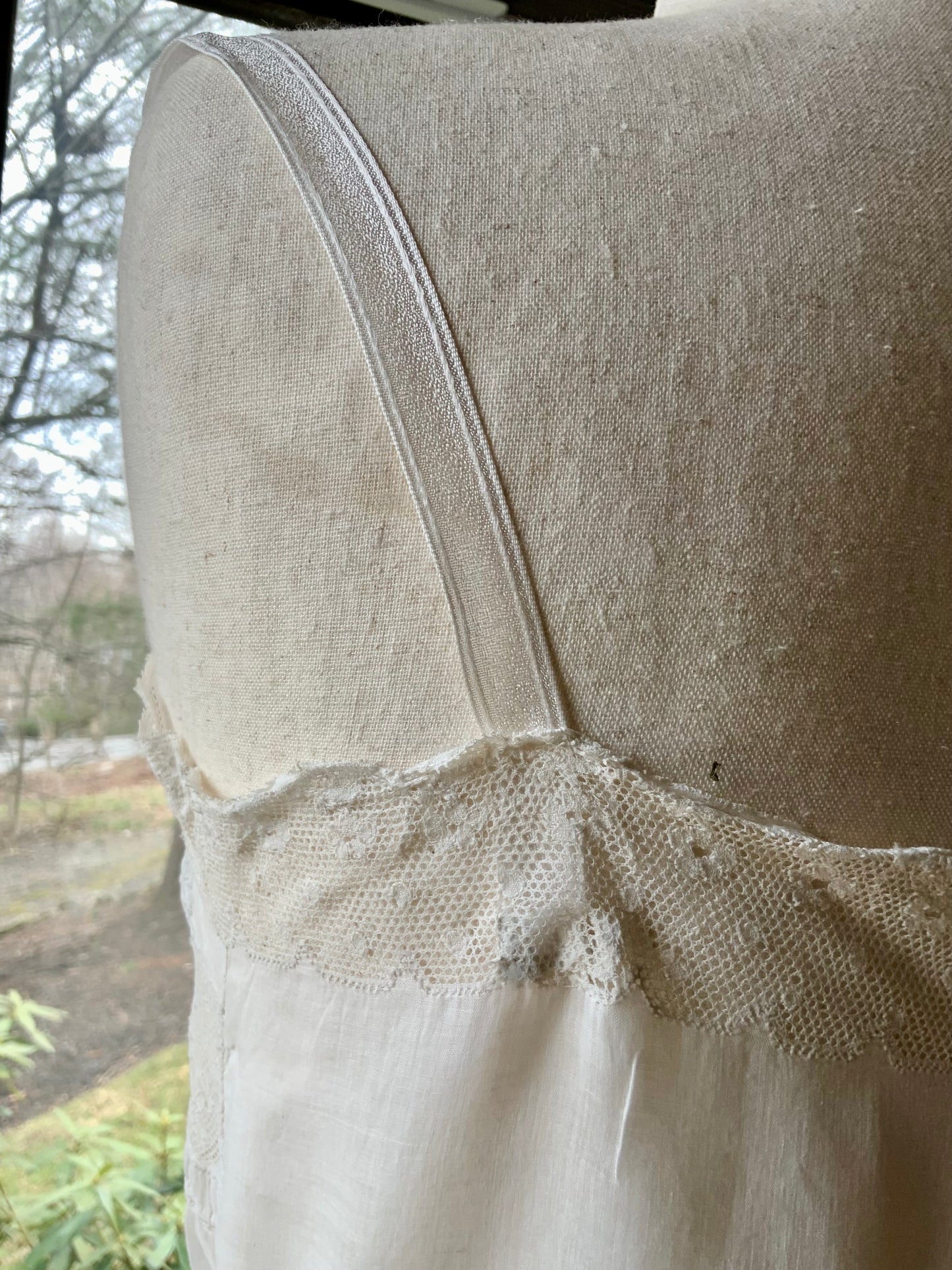Antique 1910s Cotton Batiste Lingerie Dress with Lace Insertion & Hand Embroidery-ED74