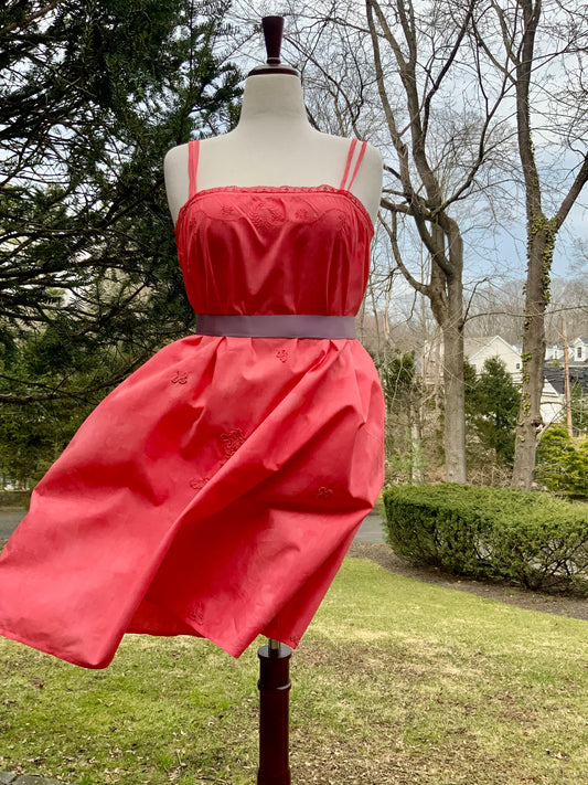 Edwardian Hand-Dyed Cotton Slip Dress | Restored Antique Lingerie with Appliqué Details | ED79